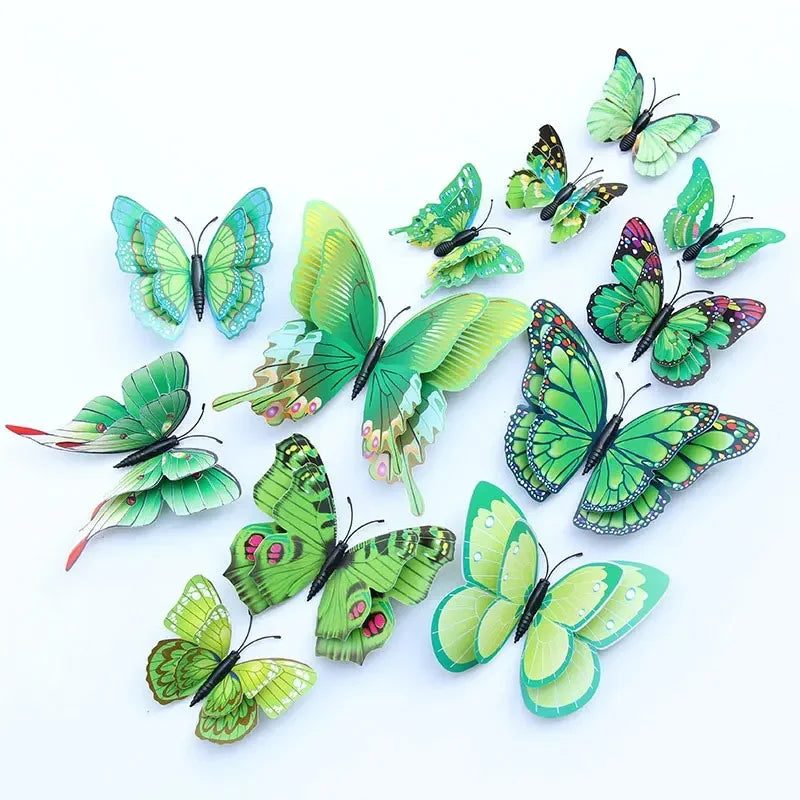 12Pcs 3D Double Layer Butterflies Wall Stickers Living Room Decor Wedding Kids Room Decoration DIY Wall Art Magnet Stickers