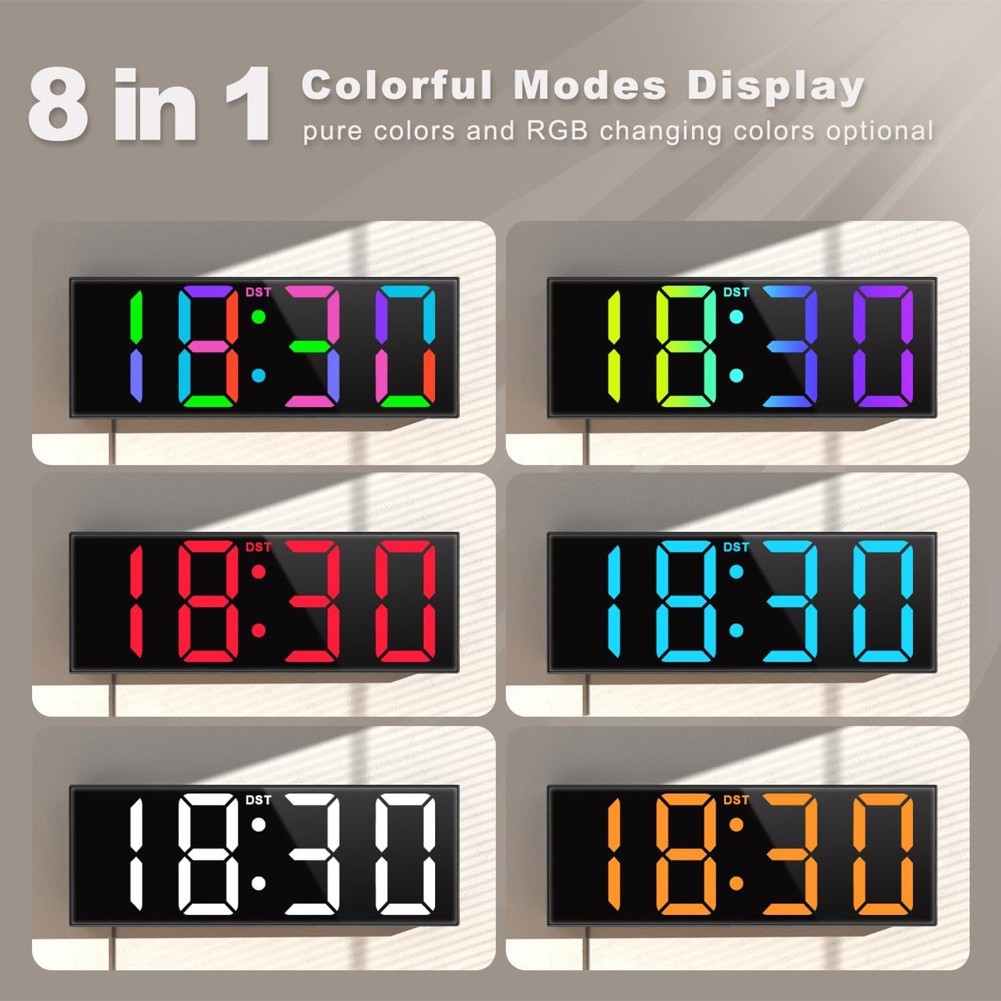 12'' Large Digital Wall Clock with Big LED Display, RGB Colors, Night Light - Perfect for Classroom, Living Room, Bedroom & Ideal Gift for Seniors and Loved Ones