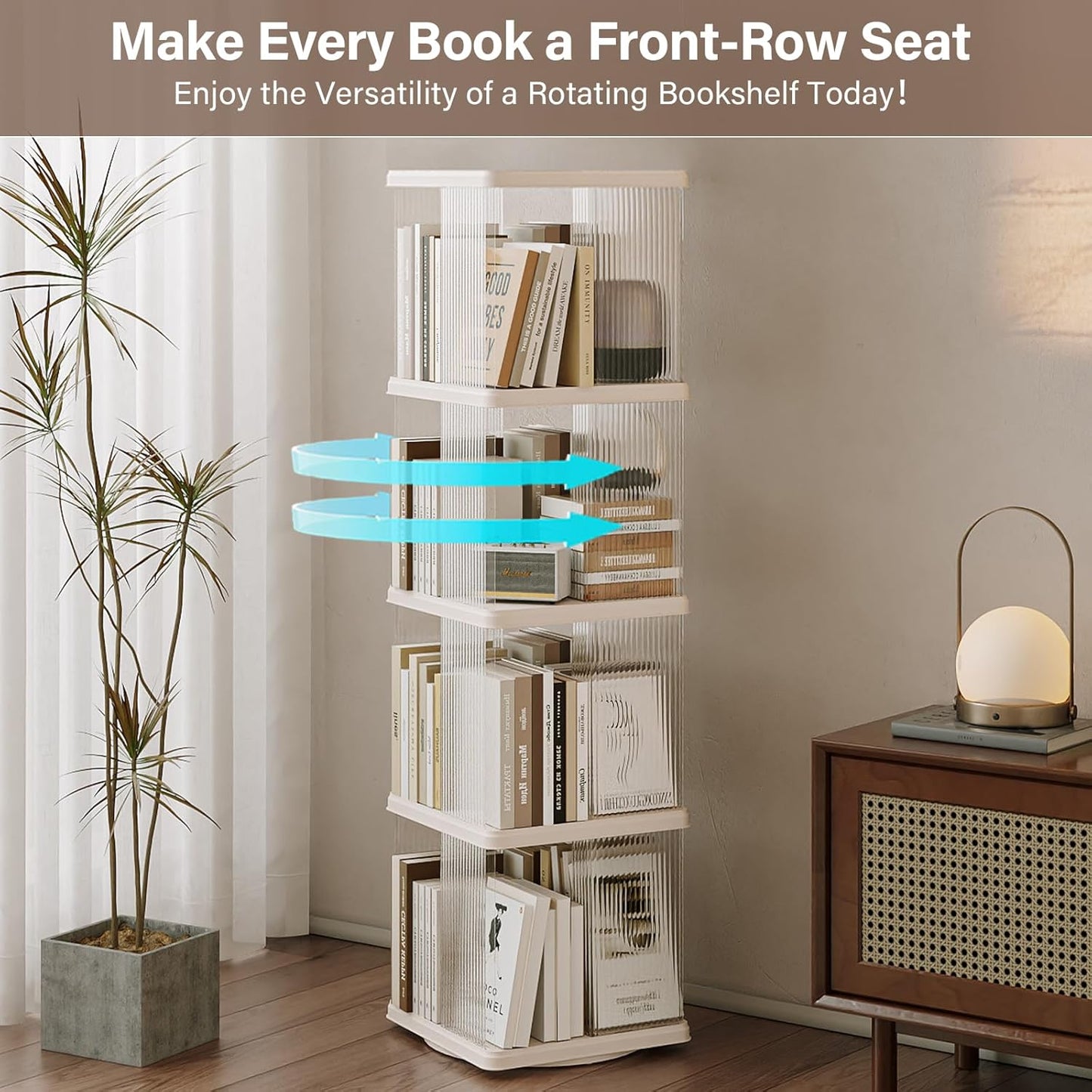 Compact 4-Tier Rotating Bookshelf - Perfect Corner Organizer for Small Spaces, 360-Degree Display Bookcase for Bedroom and Living Room