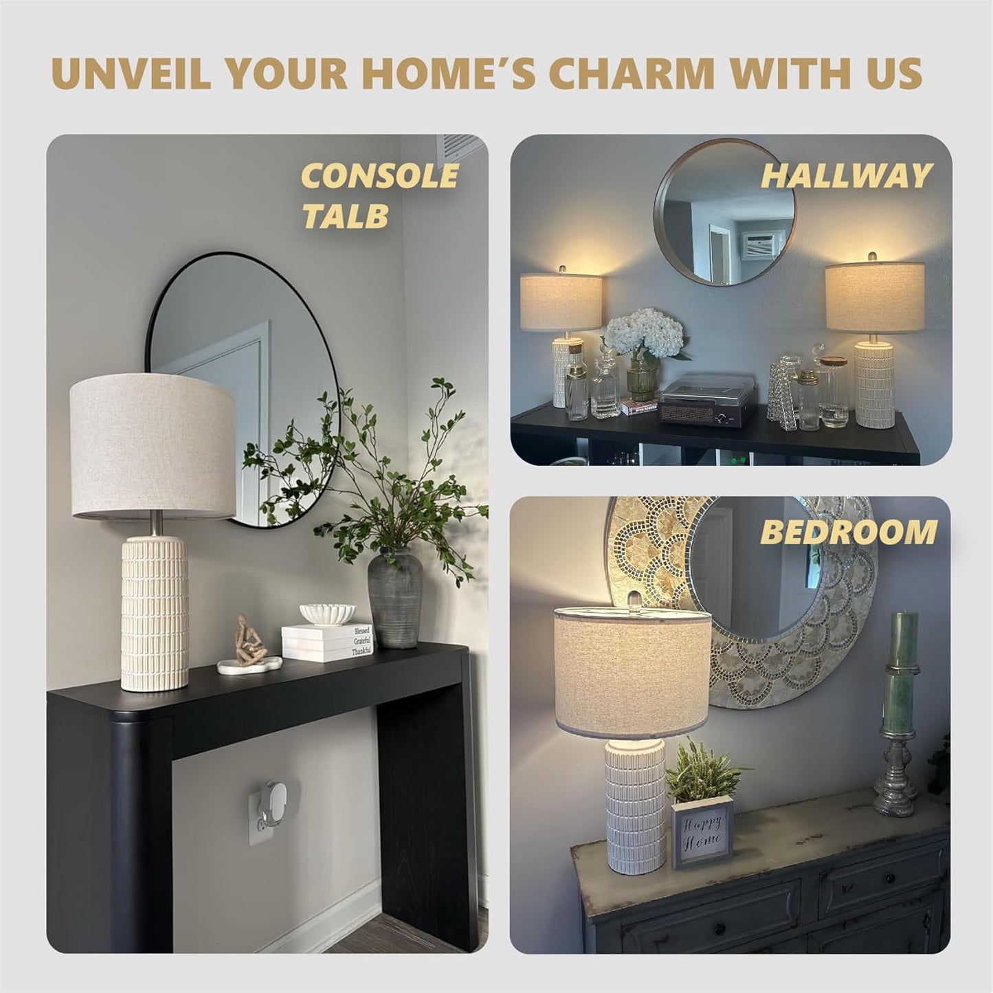 Set of 2 23" Modern Ceramic Table Lamps - Stylish White & Beige Design for Living Room, Bedroom, and Nightstand