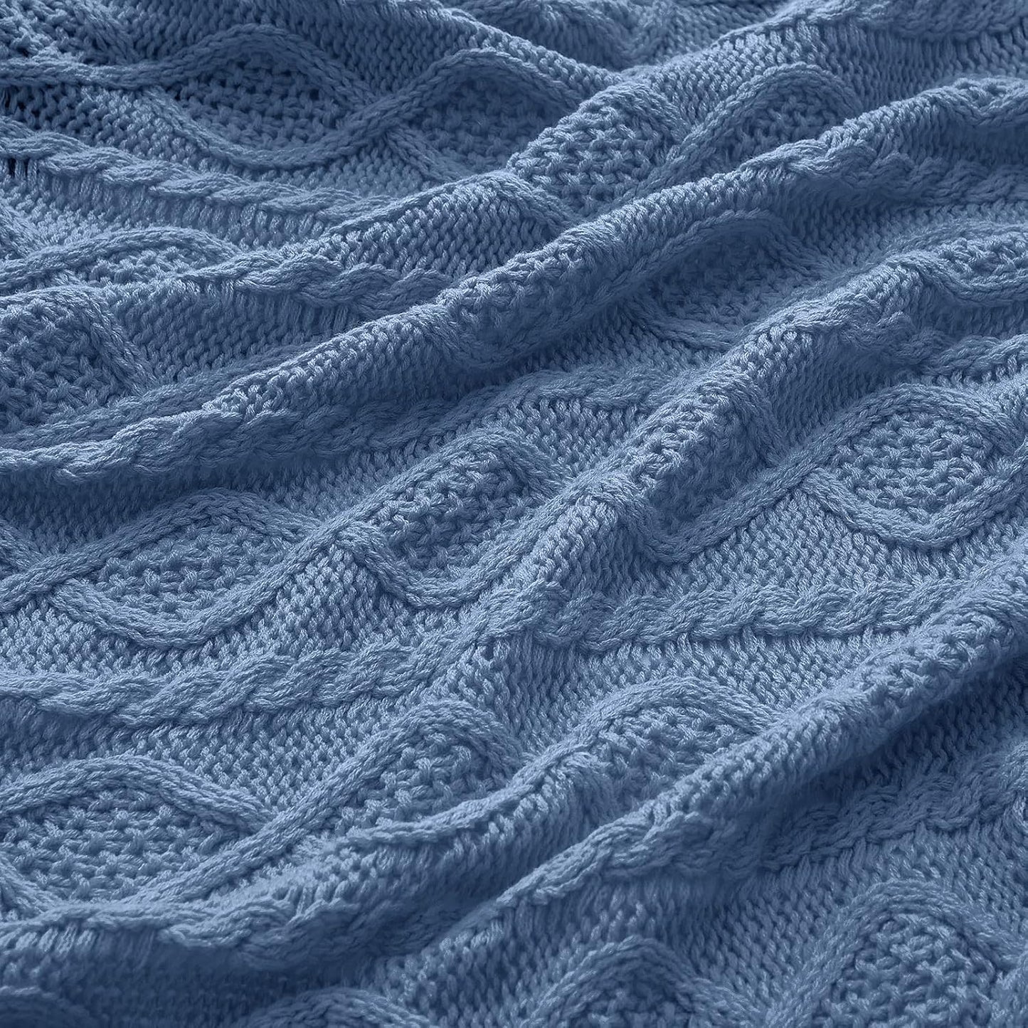 Cozy Dusty Blue Cable Knit Throw Blanket & Pillow Set - Soft Decorative Couch & Bed Essentials (50"x60" Blanket + 2 Pillow Covers)