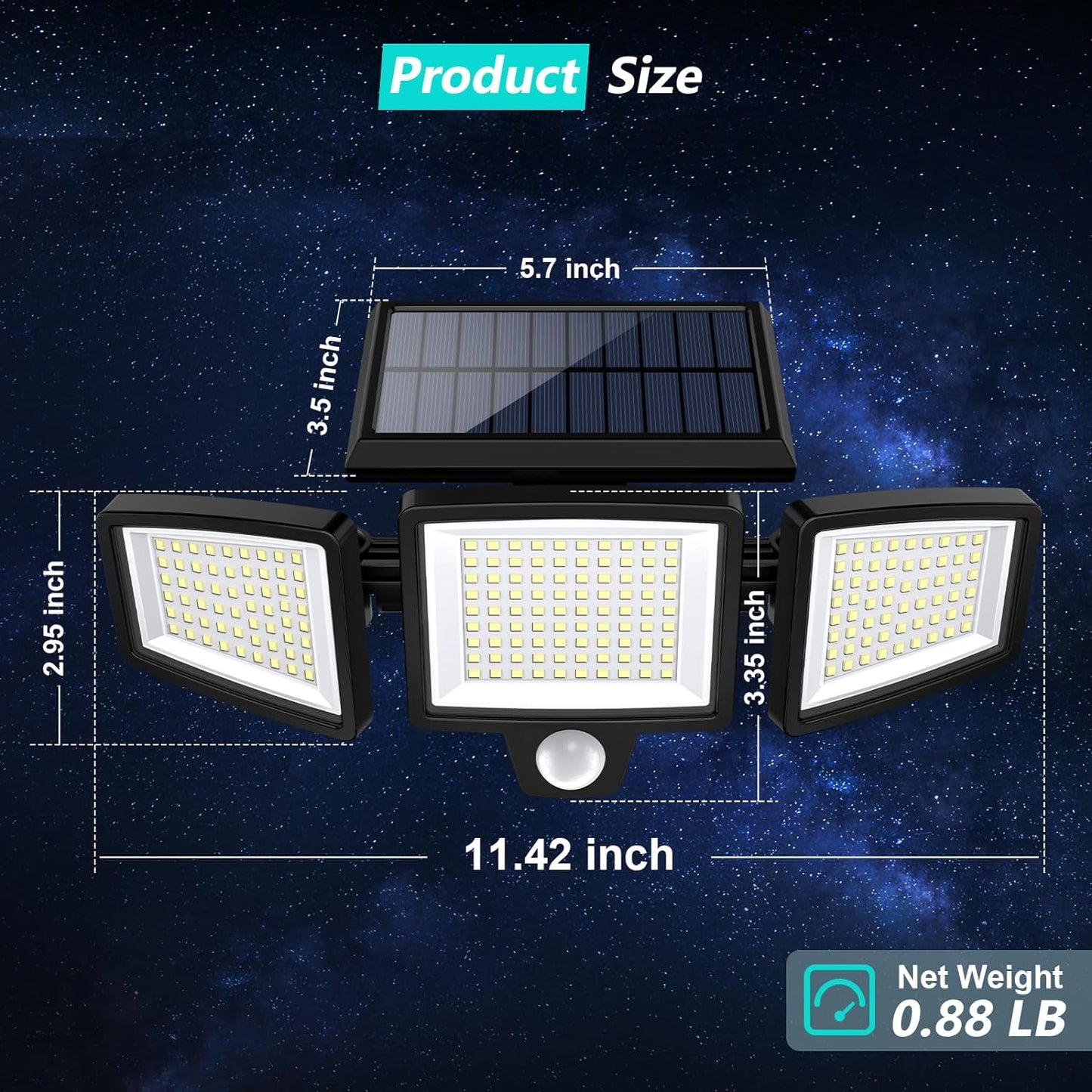 2500LM Solar Outdoor Security Lights - 210 LED Motion Sensor Flood Lights with Remote Control, 3 Adjustable Heads, IP65 Waterproof, 270° Wide Angle, 3 Modes (2 Pack)