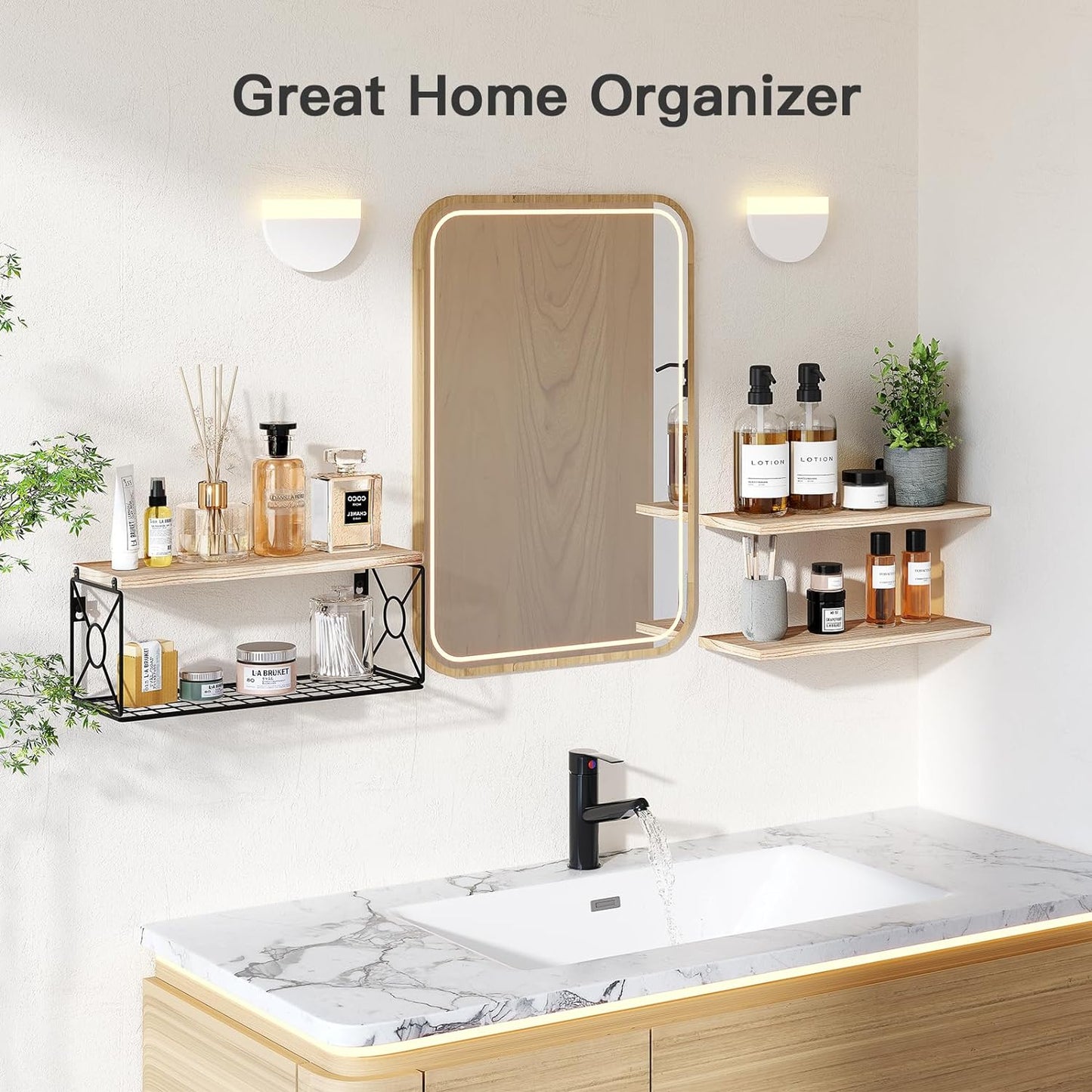 Stylish Natural Wood Over Toilet Shelves with Storage Basket – Perfect for Bathroom, Kitchen, and Living Room Organization & Decor