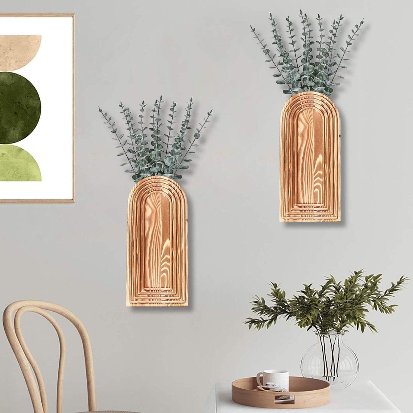 Chic 2 Pack Wooden Wall Vase Set - Stylish Brown Finish for Modern Farmhouse & Boho Decor in Any Space