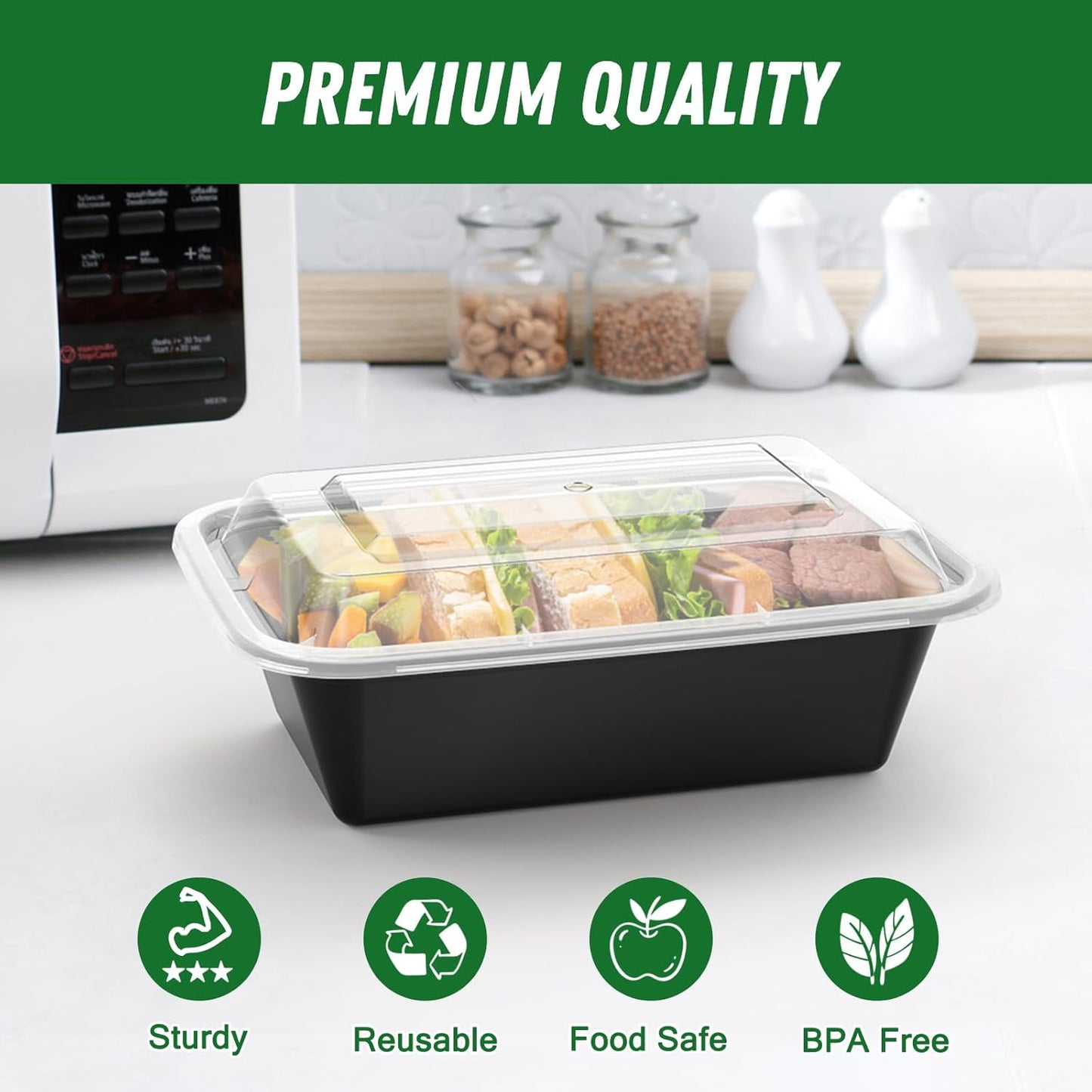 50 Pack of 24 Oz Reusable Meal Prep Containers - Leakproof, Food Safe, Microwave & Dishwasher Safe with Lids for Convenient Food Storage