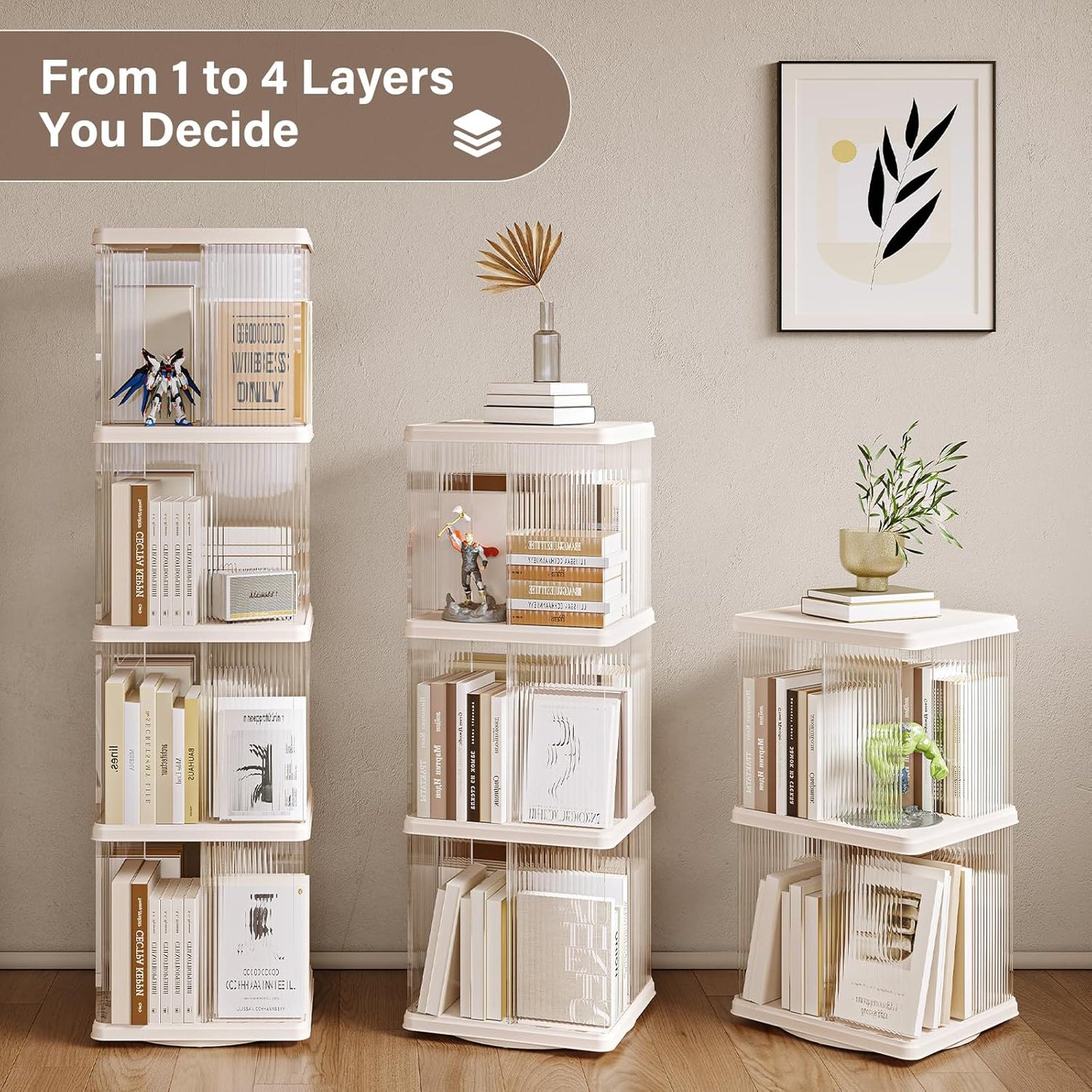 Compact 4-Tier Rotating Bookshelf - Perfect Corner Organizer for Small Spaces, 360-Degree Display Bookcase for Bedroom and Living Room