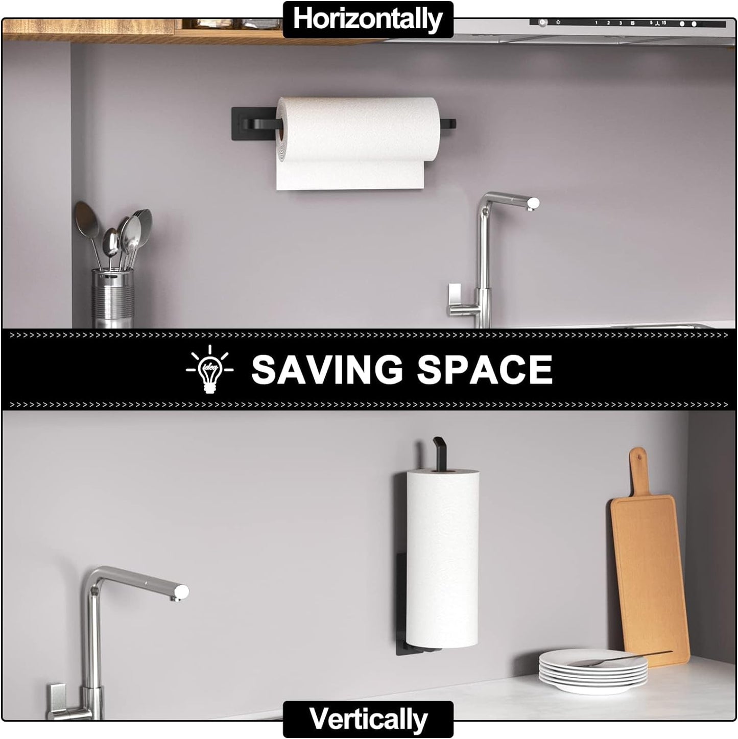 Upgrade Your Kitchen with Our Stylish Matte Black Paper Towel Holder - Self-Adhesive or Drilling Options, Lightweight Yet Durable Aluminum Design!