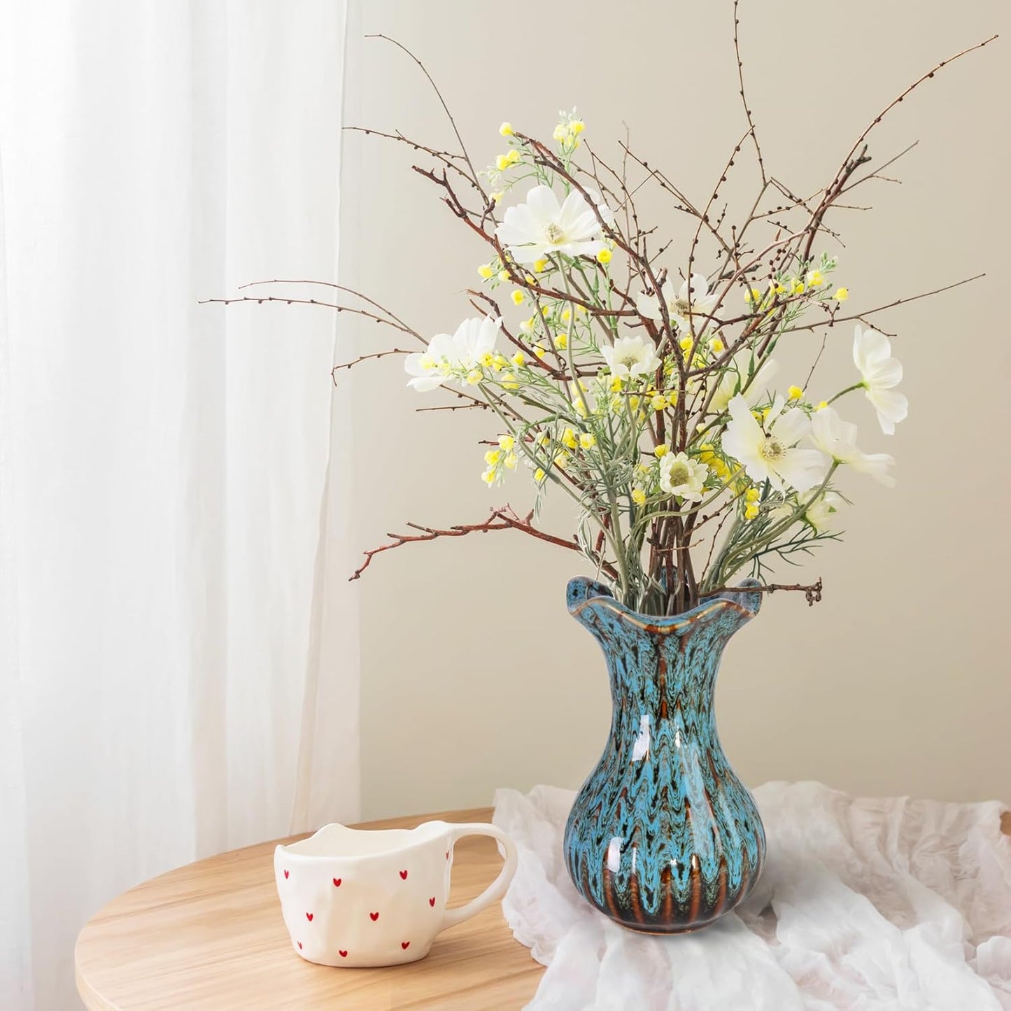 Elegant Blue Ceramic Vase - Modern Small Flower Centerpiece for Home, Office & Special Occasions
