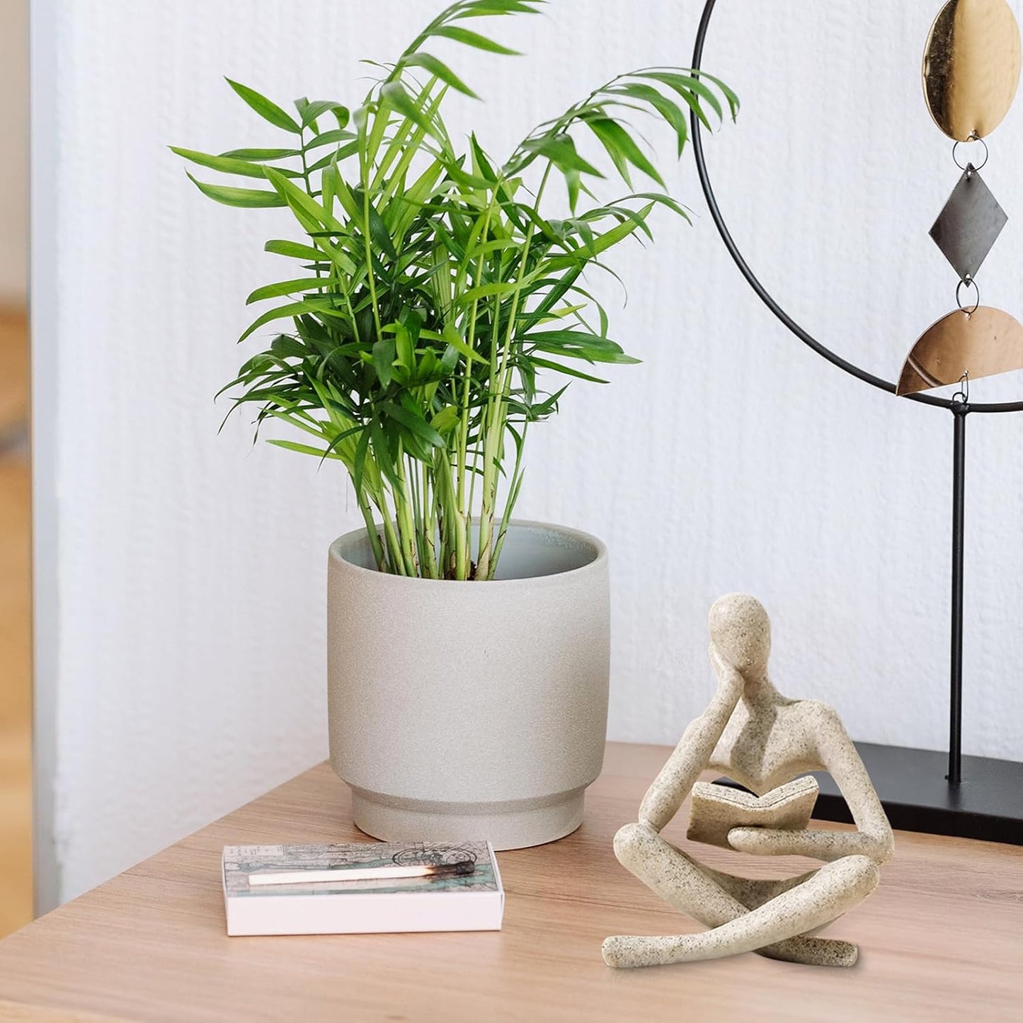 Abstract Thinker Statue - Modern Aesthetic Bookshelf Decor for Living Room & Office - Beige Reading Figurine for Coffee Table & Desk