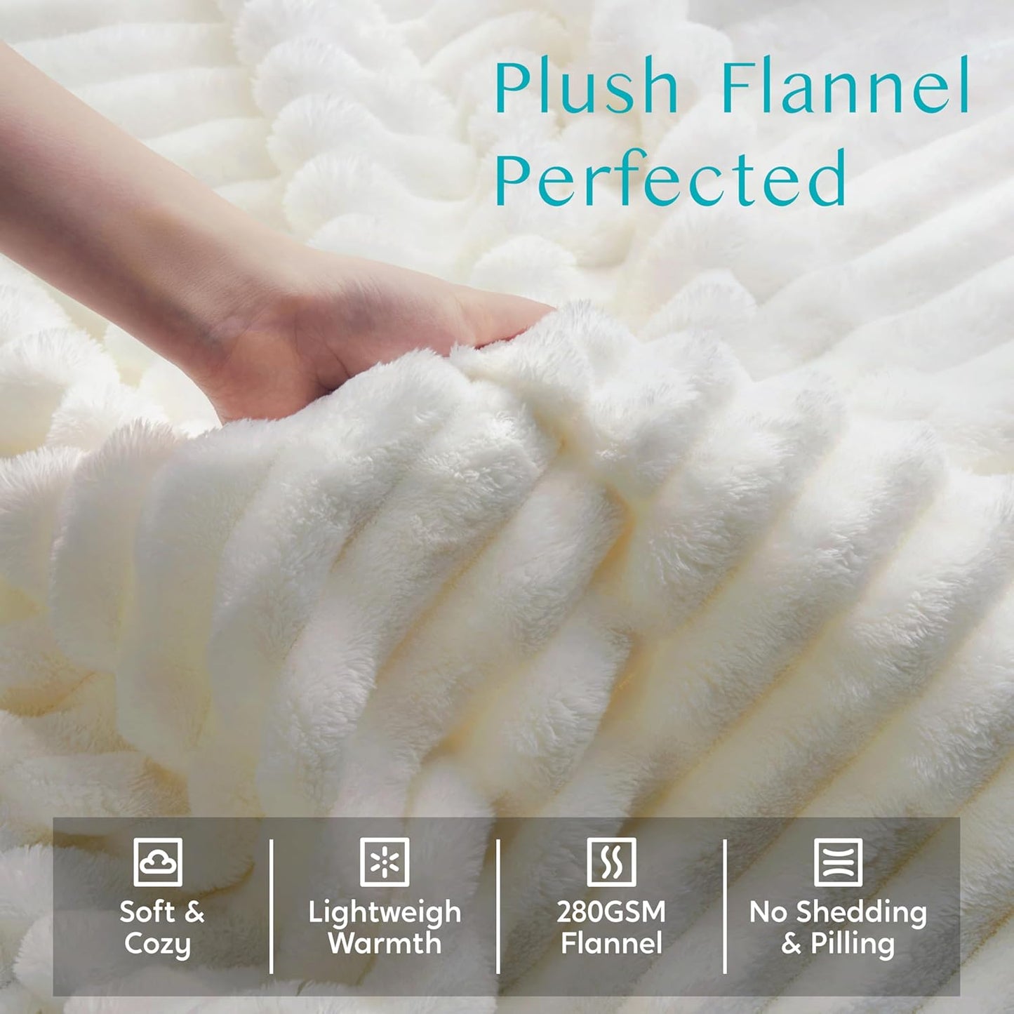 Cozy White Throw Blanket - Soft Fleece 3D Ribbed Jacquard, Perfect Birthday Gift for Women, Moms & Girls - Aesthetic Home Decor, 50x60 Inches