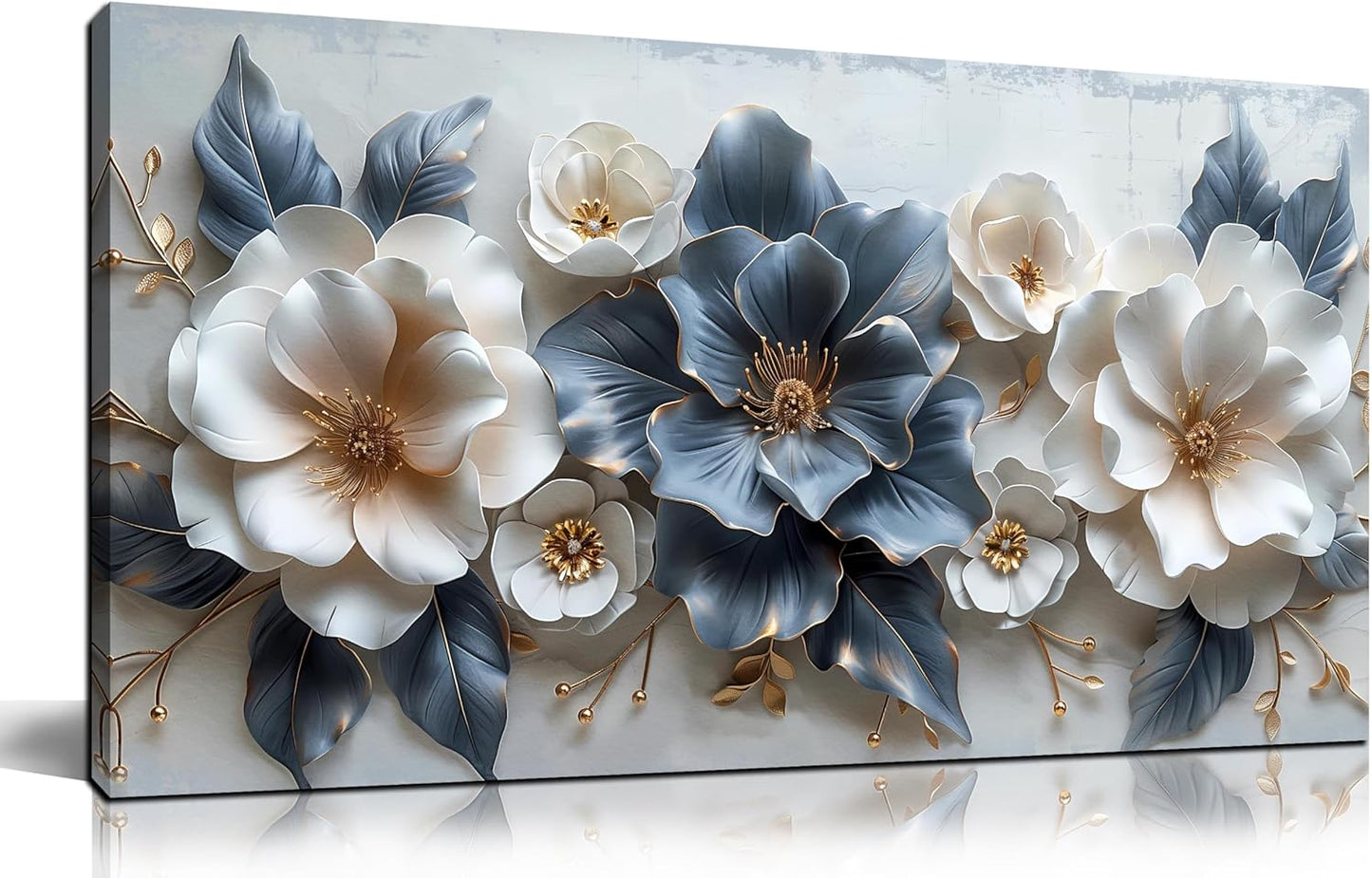 Stunning Blue and White Flower Prints Wall Art - Aesthetic 20" X 40" Decor for Living Room, Office, and Bedroom
