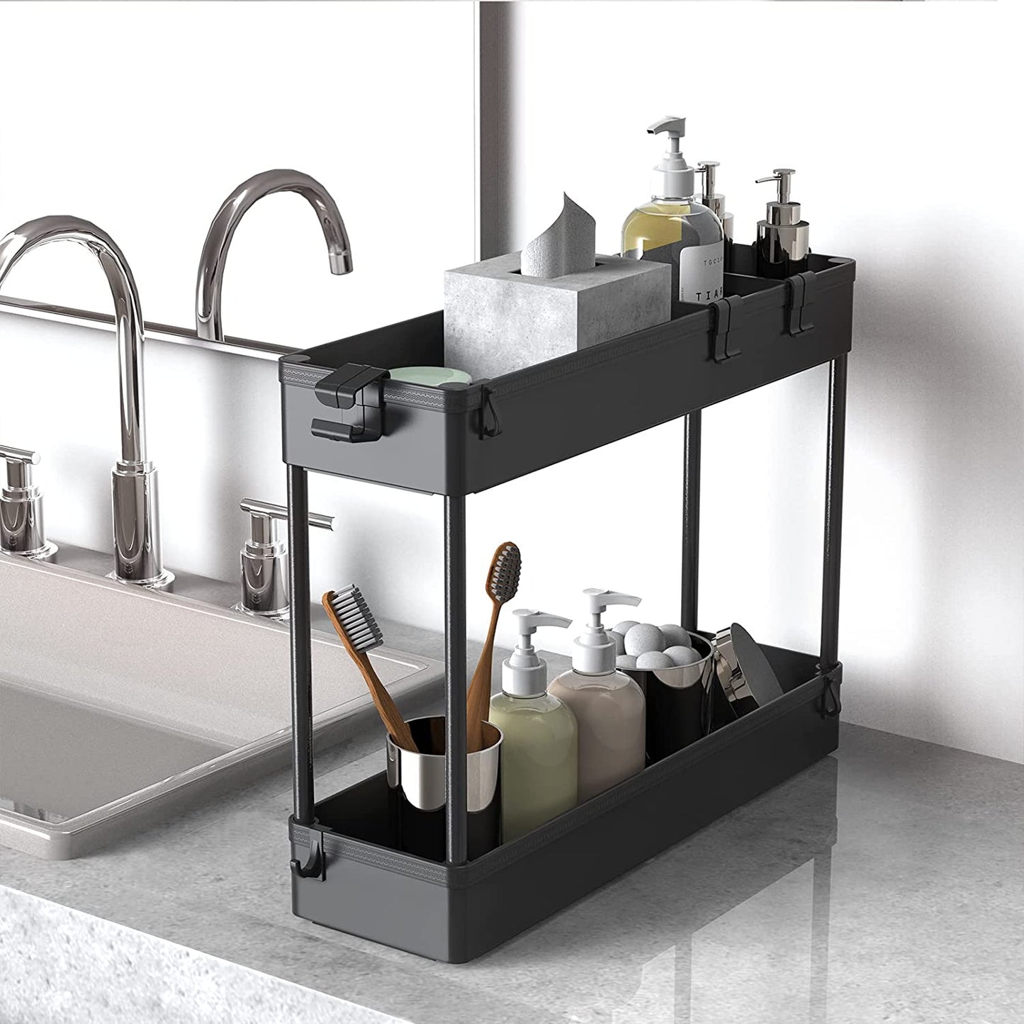4-Tier Slim Storage Cart - Versatile Rolling Organizer for Bathroom, Kitchen, Office & Laundry Room - Perfect for Narrow Spaces - Sleek Black Design