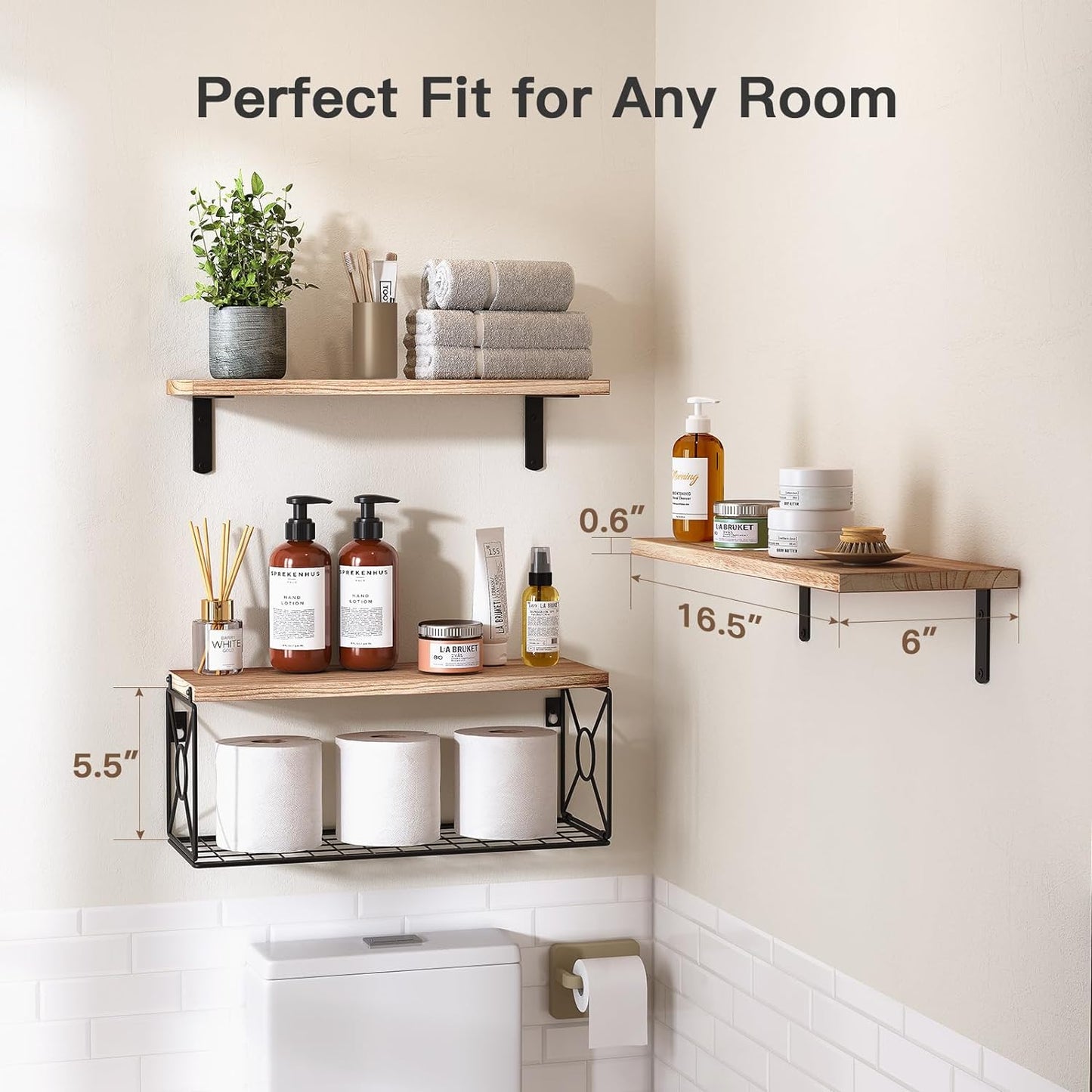 Stylish Natural Wood Over Toilet Shelves with Storage Basket – Perfect for Bathroom, Kitchen, and Living Room Organization & Decor