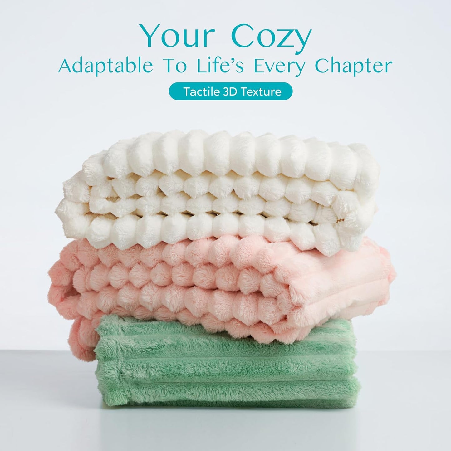 Cozy White Throw Blanket - Soft Fleece 3D Ribbed Jacquard, Perfect Birthday Gift for Women, Moms & Girls - Aesthetic Home Decor, 50x60 Inches