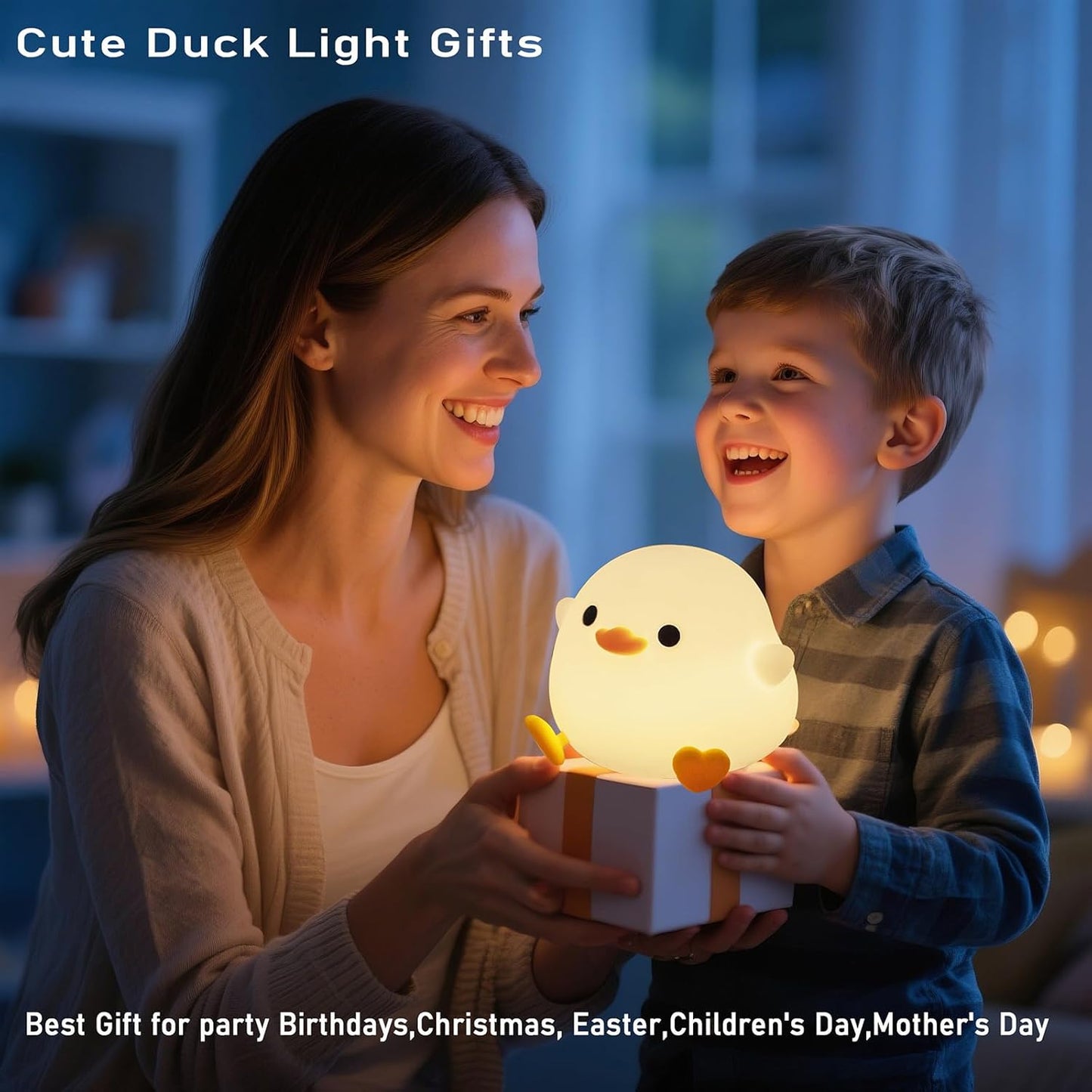 Adorable Pea Duck Night Light - Dimmable Silicone Ducky Lamp for Kids, Rechargeable Touch Bedside Light & Perfect Room Decor Gift