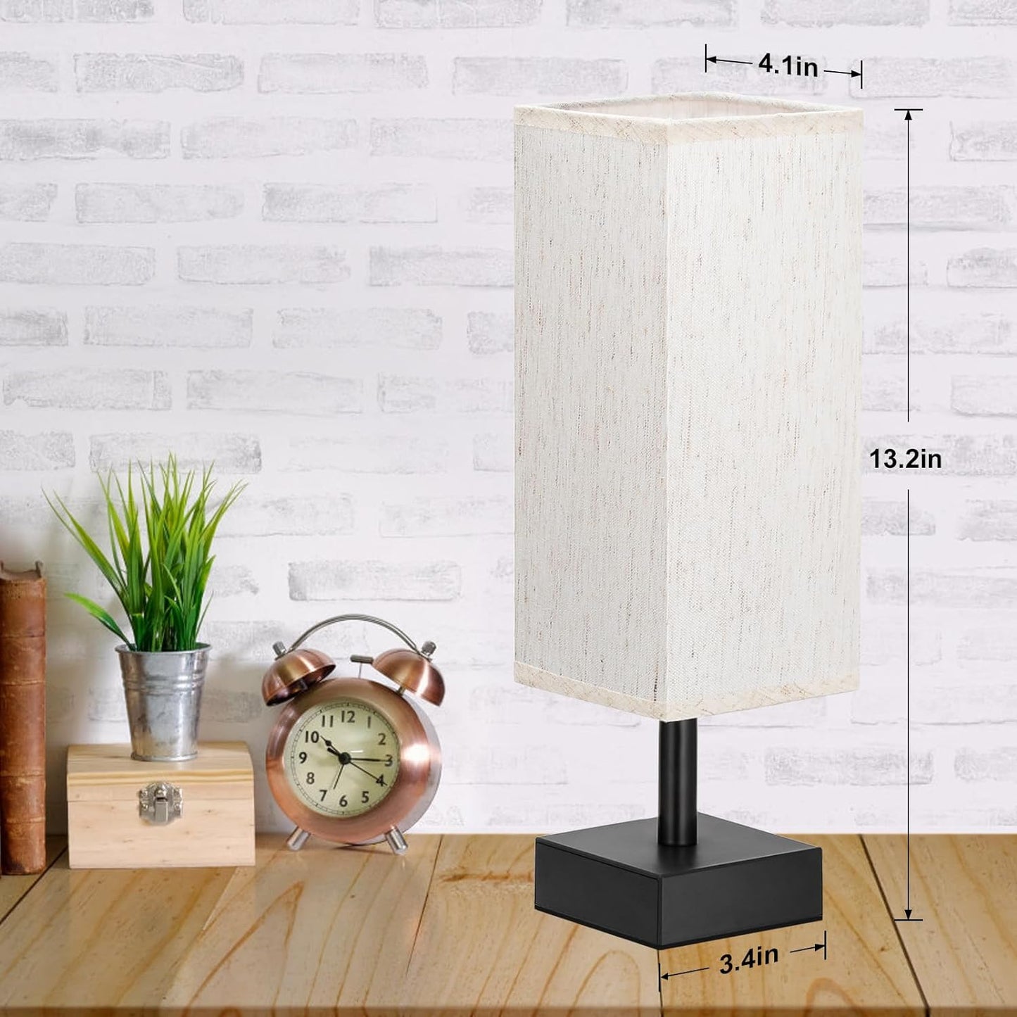Minimalist Small Table Lamp - Stylish Bedside Light for Bedroom, Kids Room, and Office with Square Fabric Shade