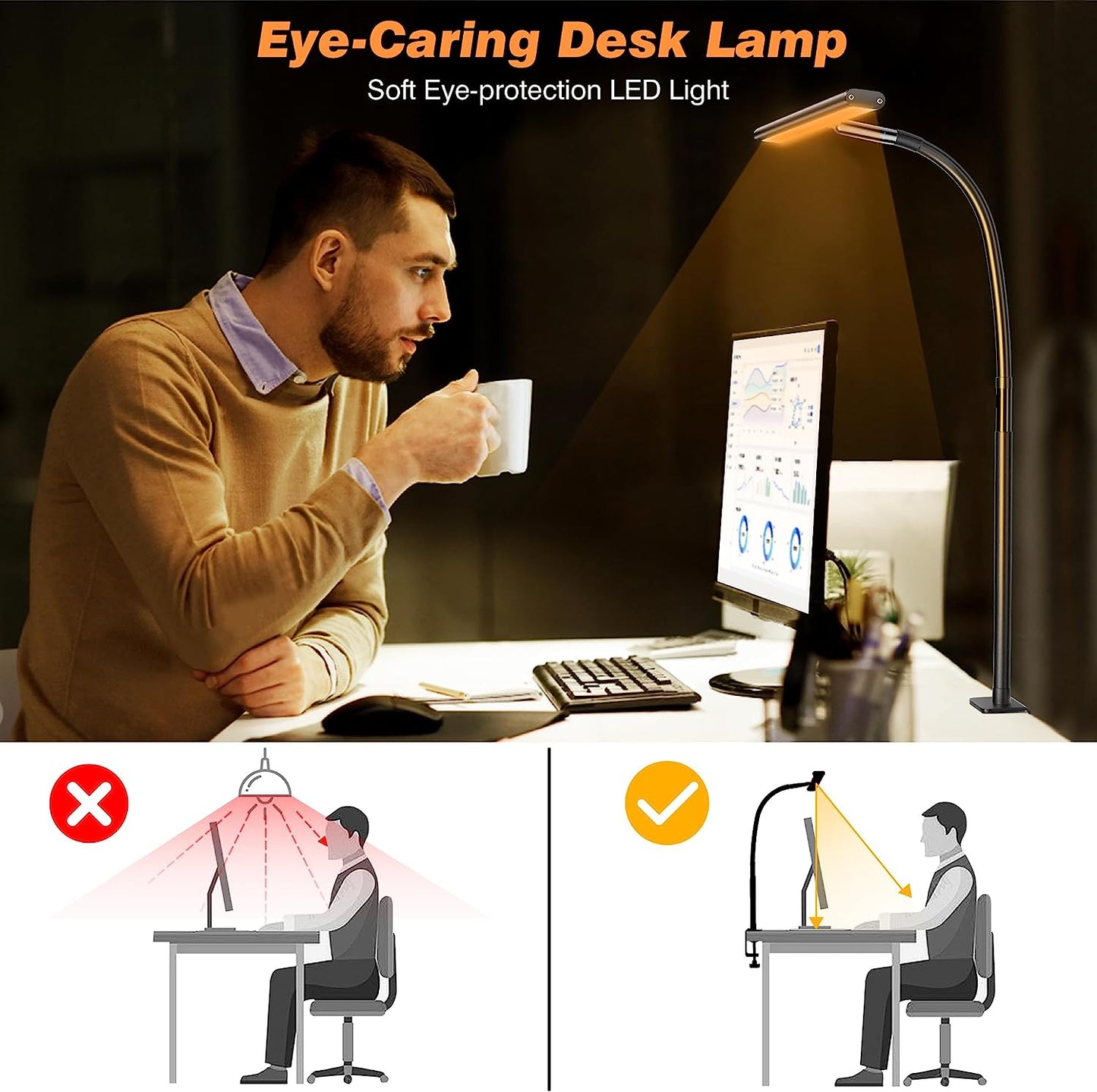 Versatile LED Desk Lamp with Stepless Dimming & Flexible Gooseneck - Eye-Caring Light for Office, Home, and Study (Black)