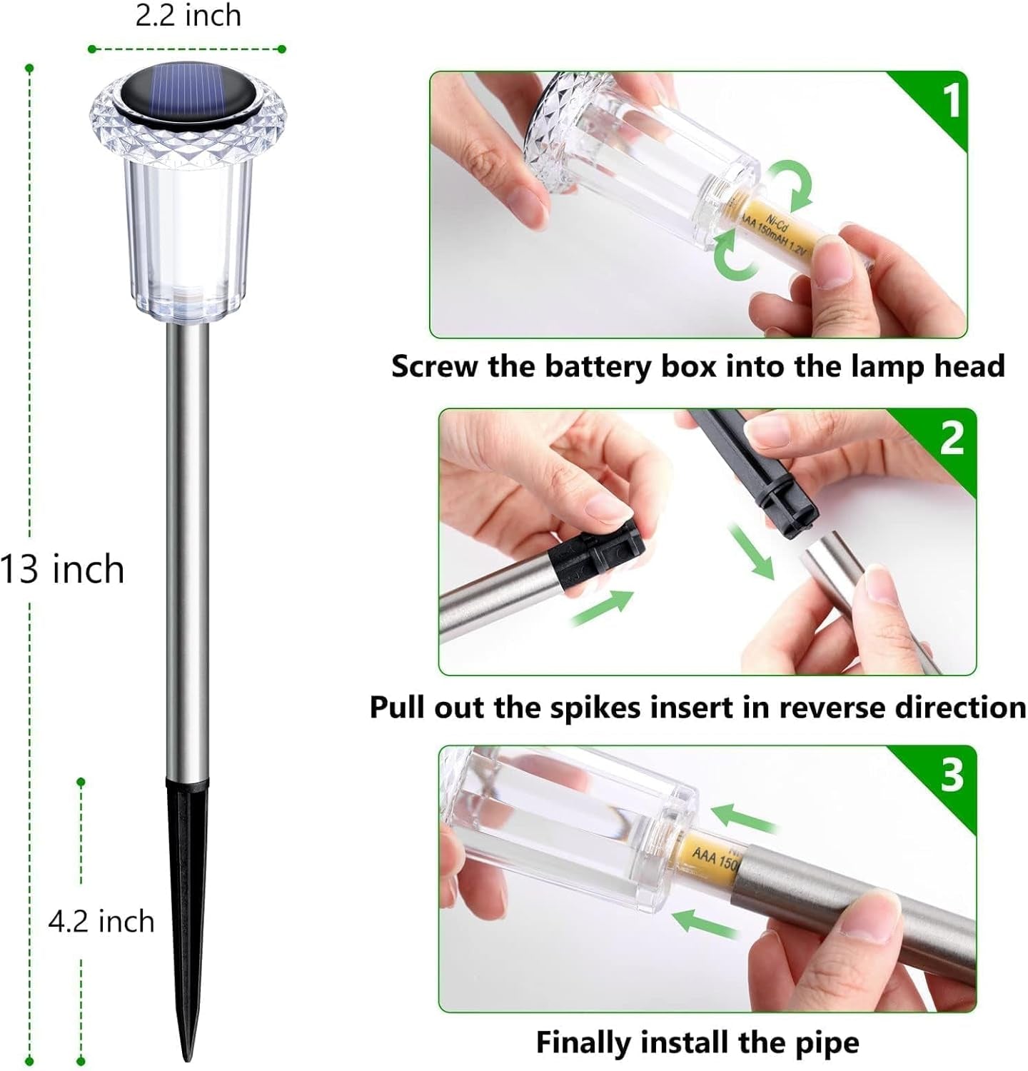10-Pack Solar Pathway Lights - 6000K LED Waterproof Acrylic & Stainless Steel for Stunning Yard, Garden, and Driveway Illumination