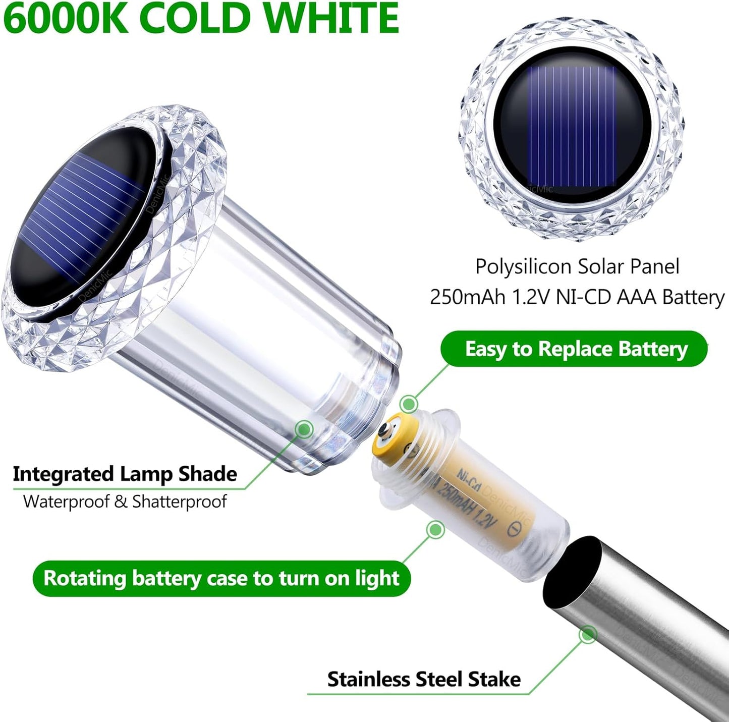 10-Pack Solar Pathway Lights - 6000K LED Waterproof Acrylic & Stainless Steel for Stunning Yard, Garden, and Driveway Illumination