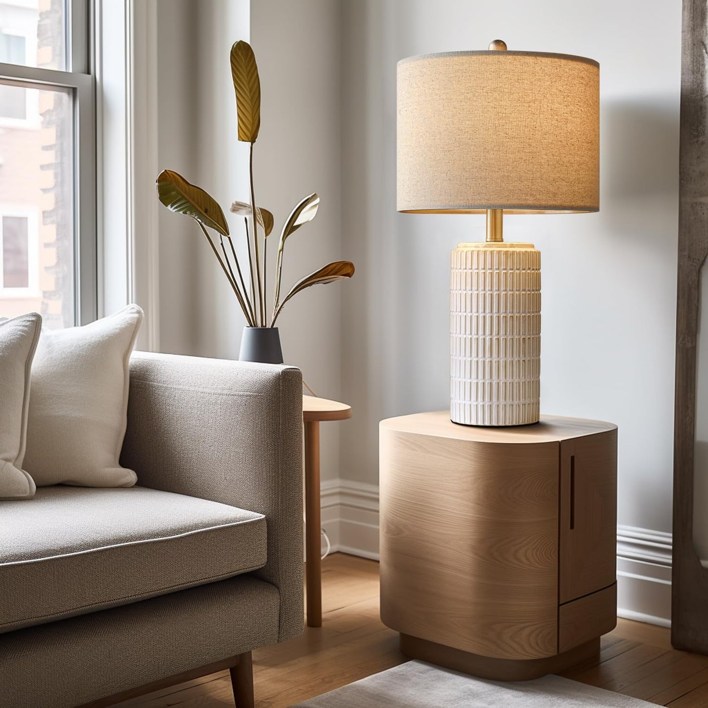Set of 2 23" Modern Ceramic Table Lamps - Stylish White & Beige Design for Living Room, Bedroom, and Nightstand