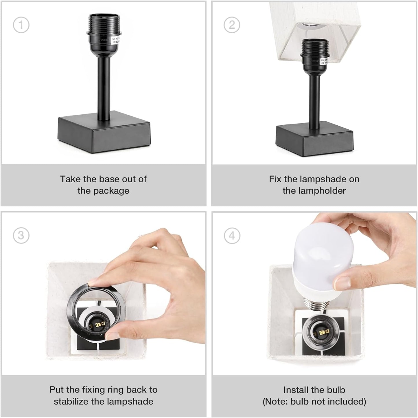 Minimalist Small Table Lamp - Stylish Bedside Light for Bedroom, Kids Room, and Office with Square Fabric Shade