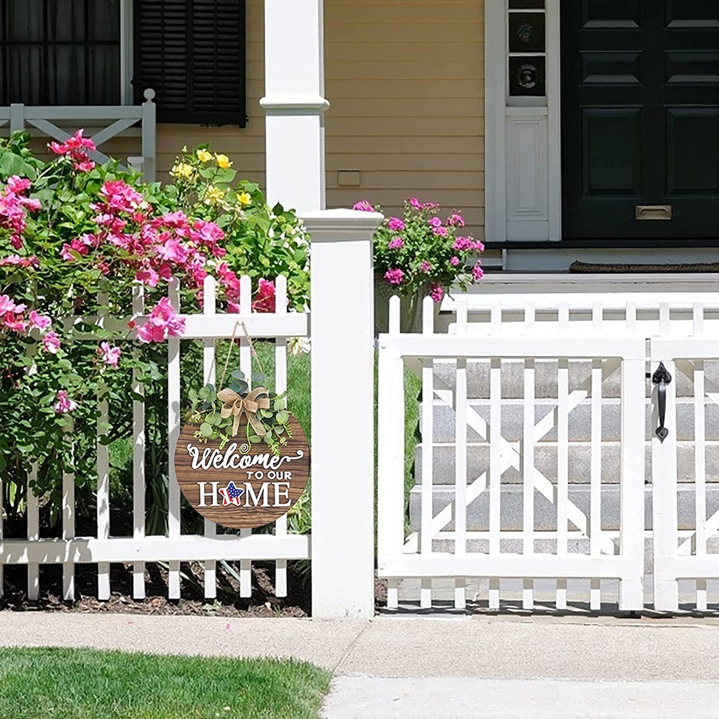 Seasonal Interchangeable Welcome Sign - Rustic Round Wood Wreath for All Occasions, Perfect for Home Decor, Porch, and Front Door!