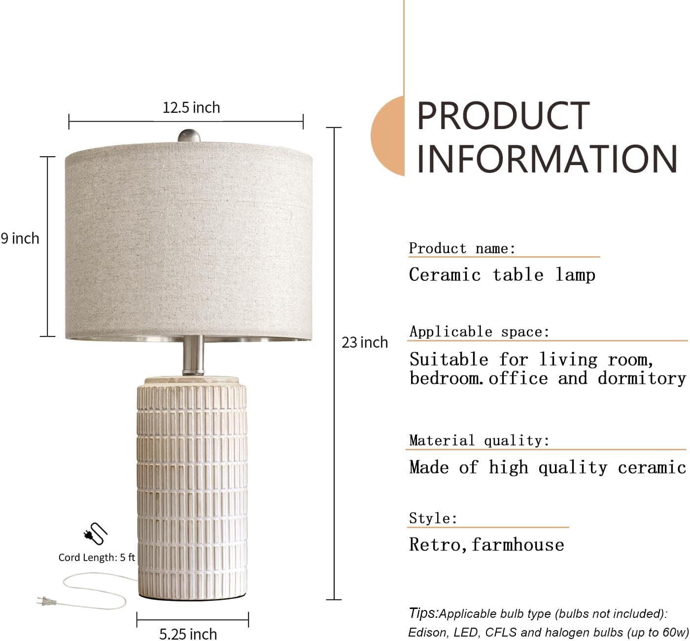 Set of 2 23" Modern Ceramic Table Lamps - Stylish White & Beige Design for Living Room, Bedroom, and Nightstand