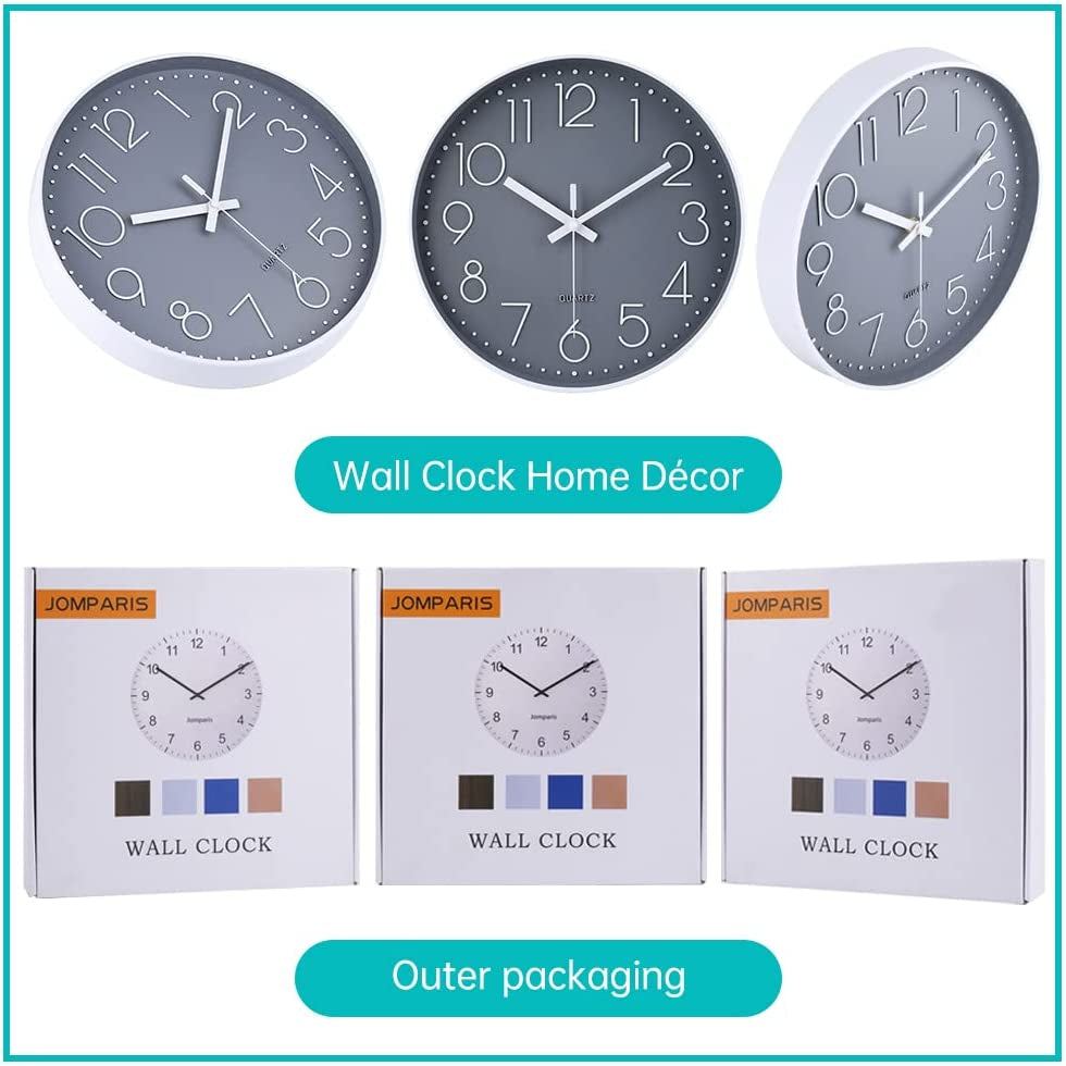 12-Inch Silent Non-Ticking Wall Clock - Modern Round Design for Home, Office, Kitchen, and More