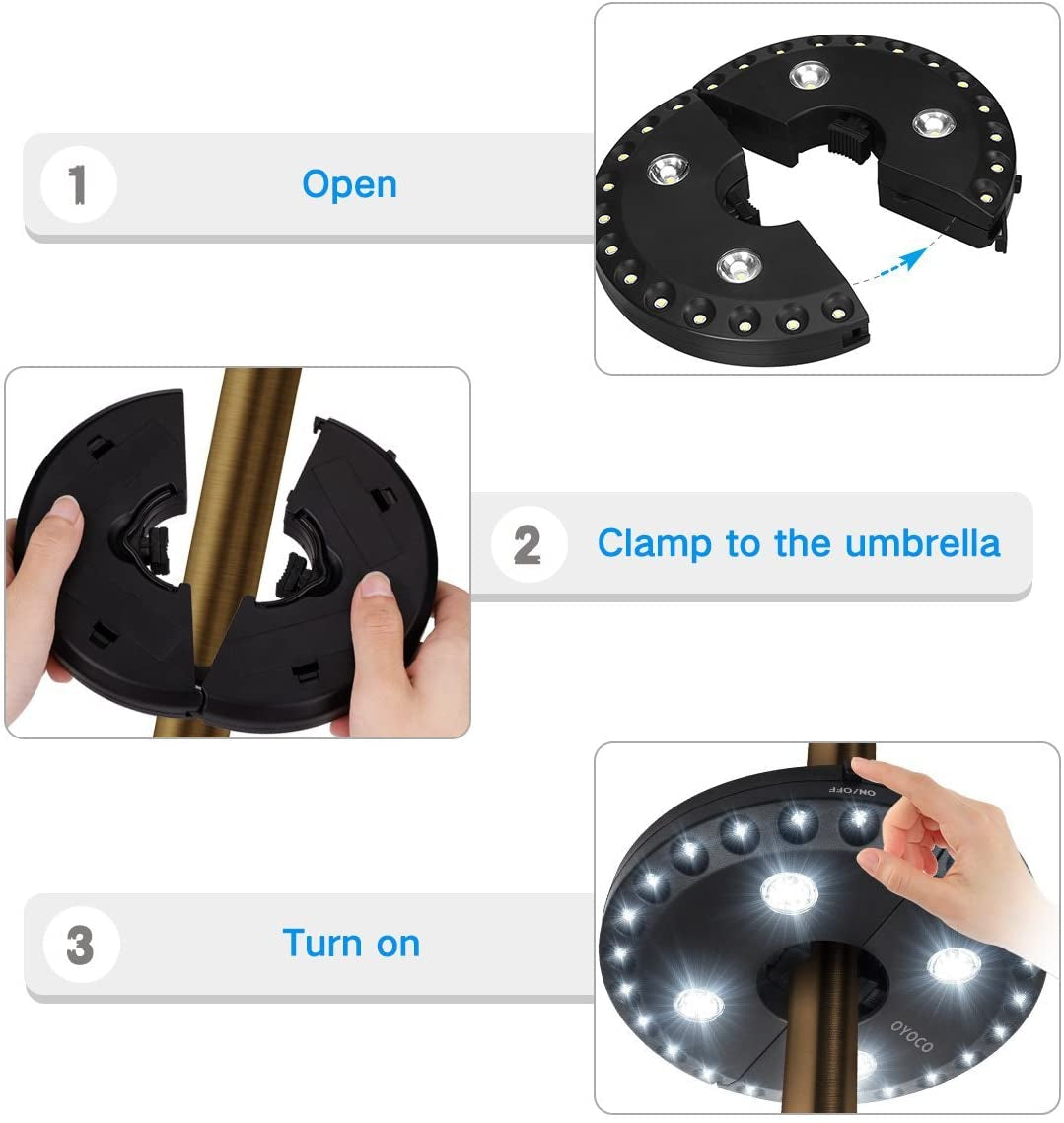 Cordless Patio Umbrella Light with 28 LED Lights - 3 Brightness Modes, Battery Operated for Outdoor and Indoor Use
