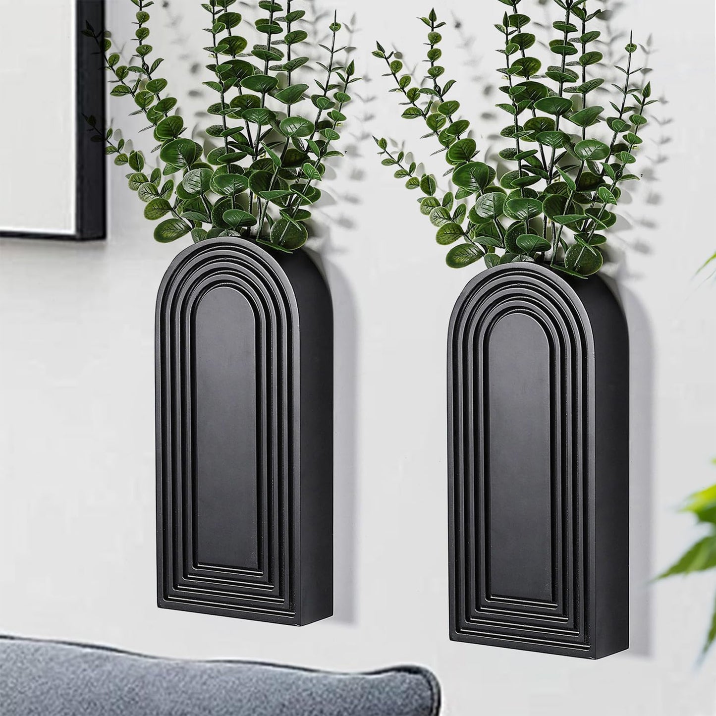 Chic 2 Pack Black Wooden Wall Vases - Modern Farmhouse & Boho Decor for Any Space
