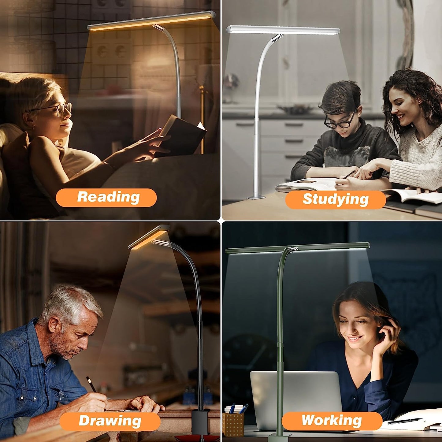 Versatile LED Desk Lamp with Stepless Dimming & Flexible Gooseneck - Eye-Caring Light for Office, Home, and Study (Black)