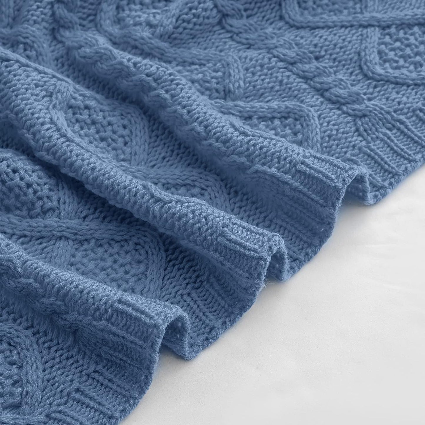 Cozy Dusty Blue Cable Knit Throw Blanket & Pillow Set - Soft Decorative Couch & Bed Essentials (50"x60" Blanket + 2 Pillow Covers)