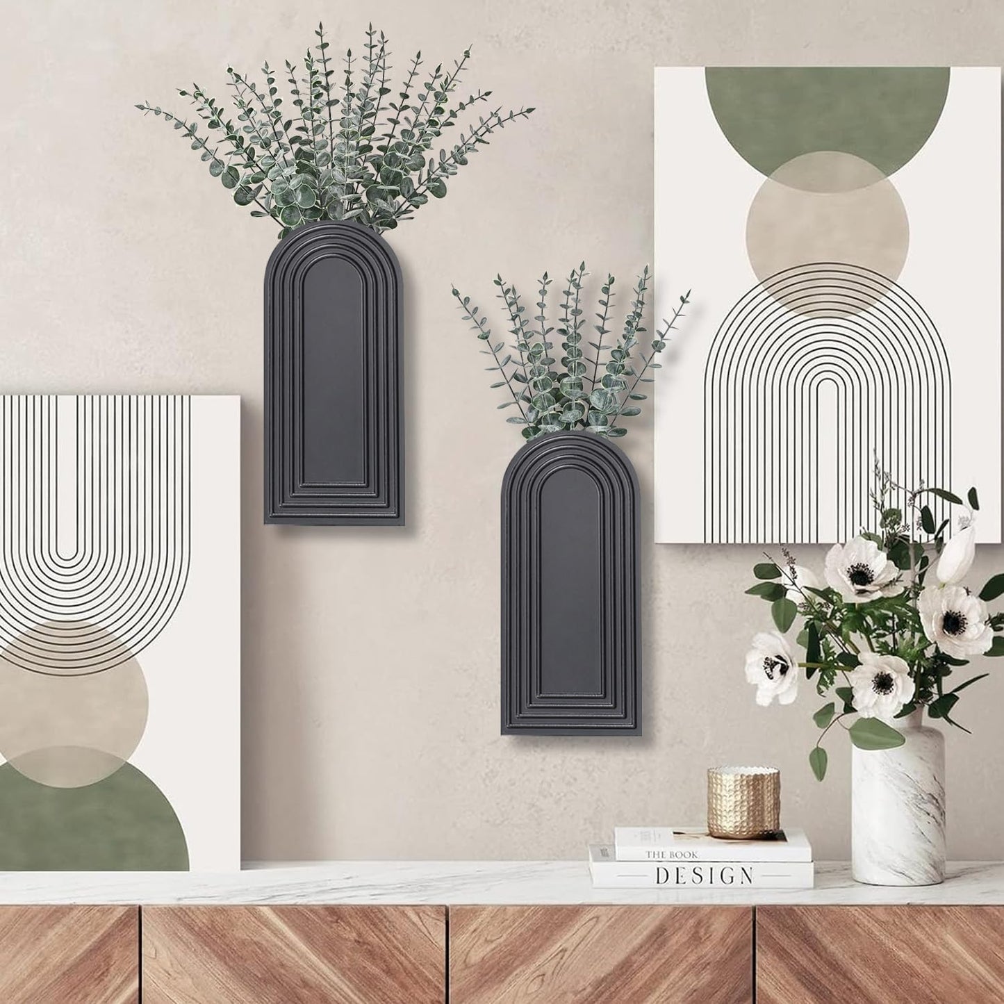 Chic 2 Pack Black Wooden Wall Vases - Modern Farmhouse & Boho Decor for Any Space