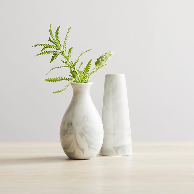 Elegant White Marble Ceramic Bud Vase Jug - Perfect for Home Decor