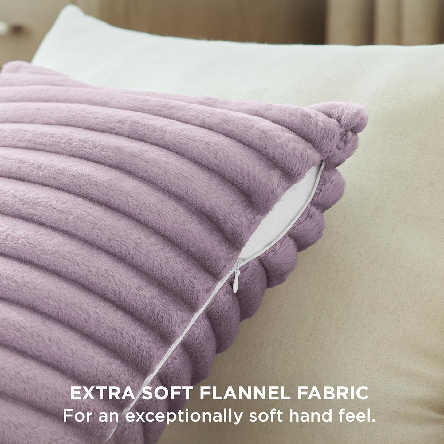 Light Purple Striped Throw Pillow Covers - Set of 2, 18x18 Soft & Cozy Cushions for Sofa, Couch, and Bed Decor
