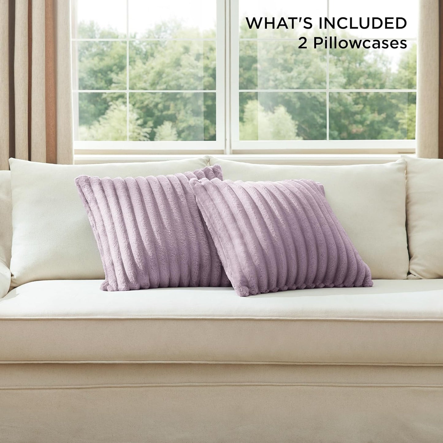 Light Purple Striped Throw Pillow Covers - Set of 2, 18x18 Soft & Cozy Cushions for Sofa, Couch, and Bed Decor