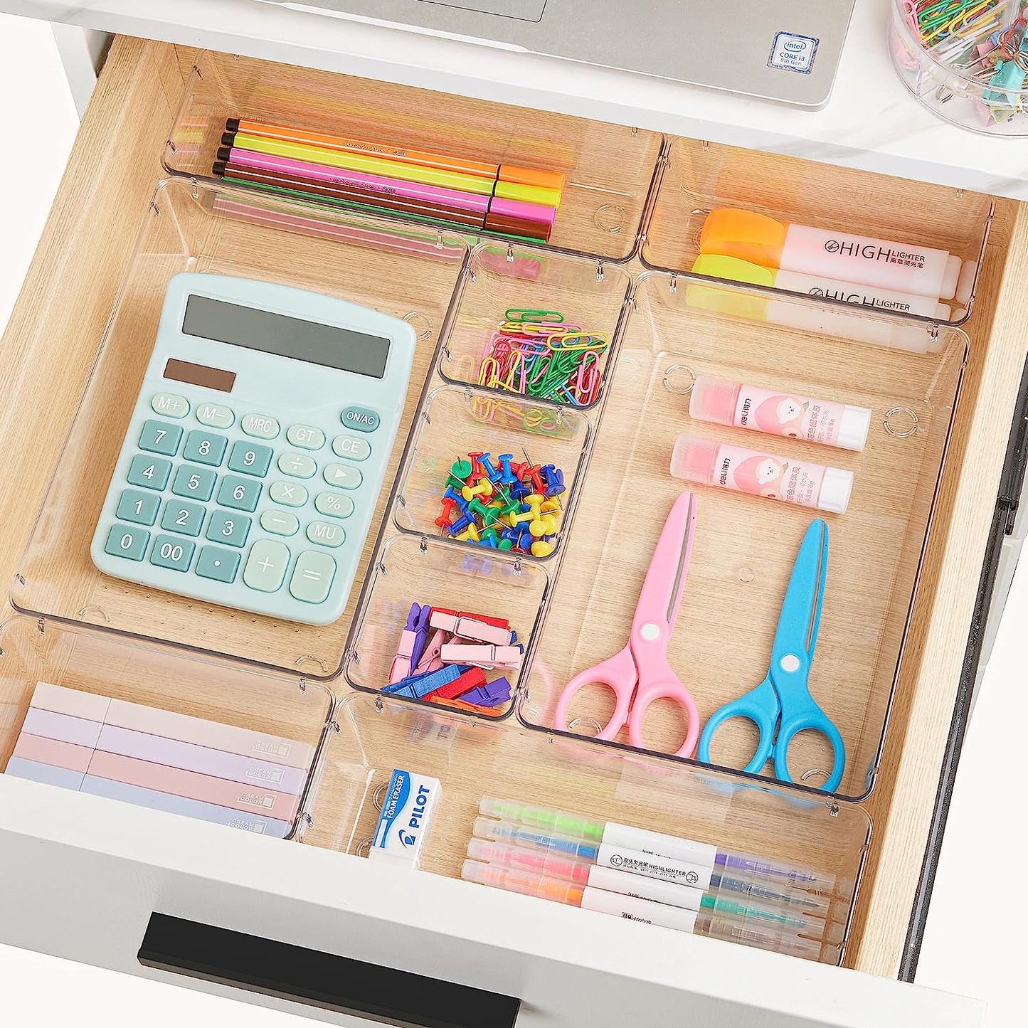 25 PCS Clear Plastic Drawer Organizers Set - Versatile Storage Bins for Makeup, Kitchen, and Office - Perfect for Bathroom and Vanity Organization