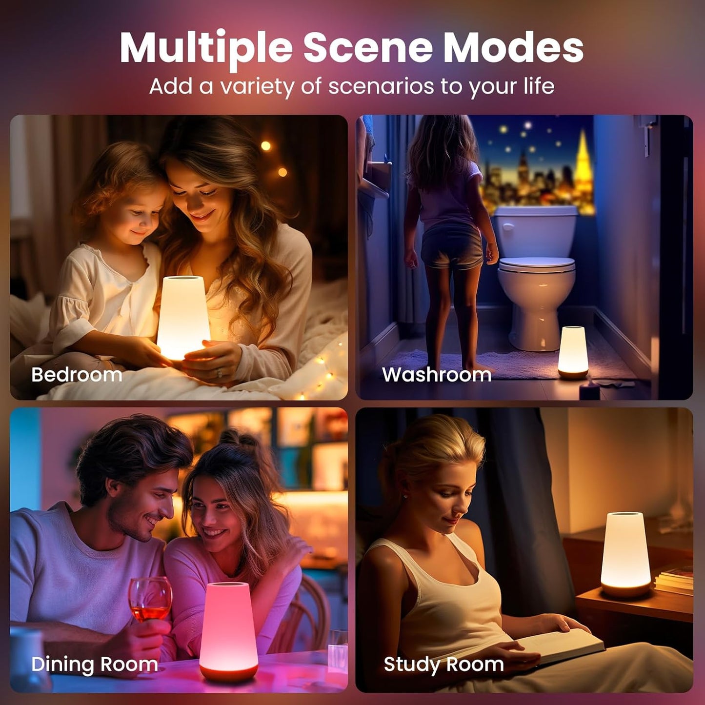Dimmable Touch Night Light - Portable Bedside Lamp with 5 Brightness Levels & 13 RGB Colors for Nursery, Bedroom & Bathroom