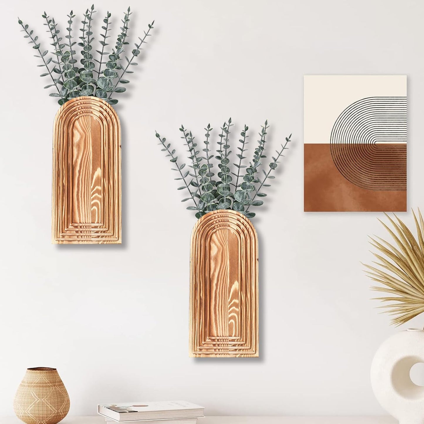 Chic 2 Pack Wooden Wall Vase Set - Stylish Brown Finish for Modern Farmhouse & Boho Decor in Any Space