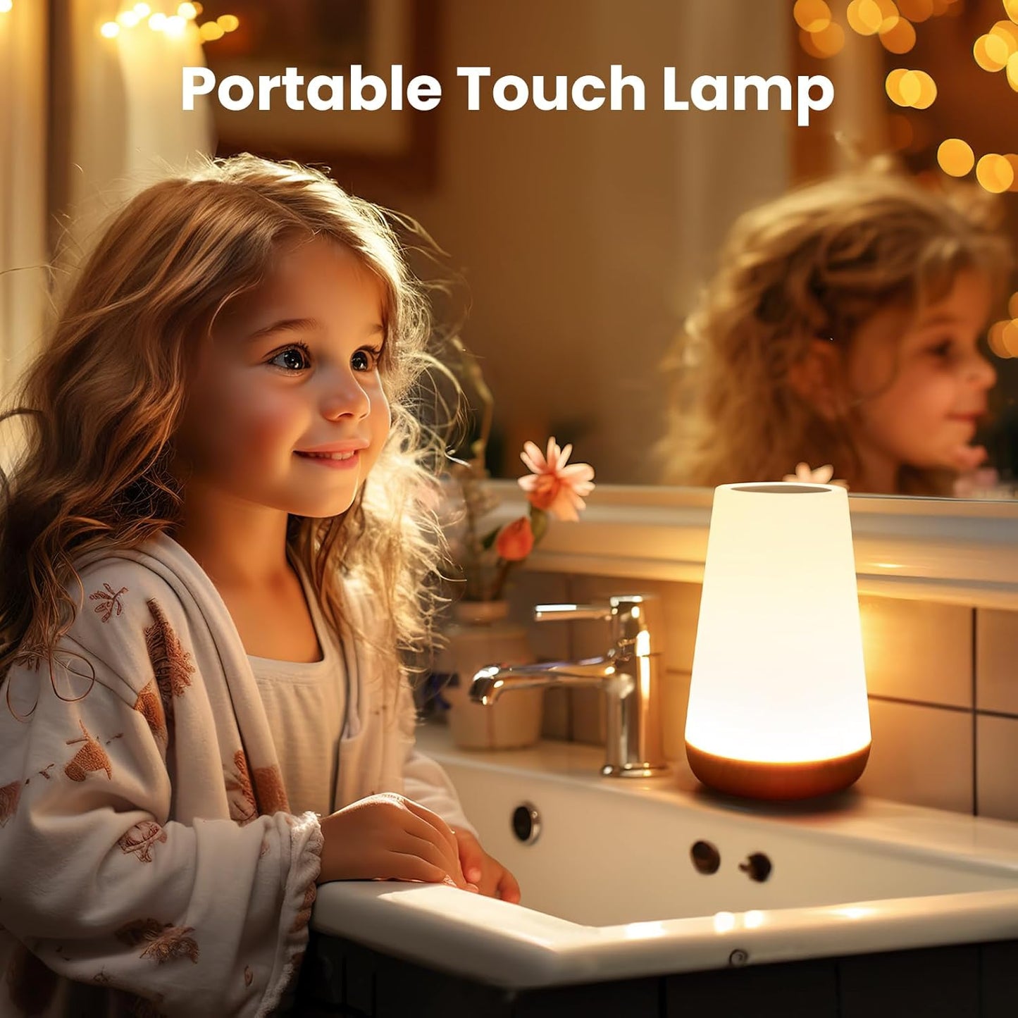 Dimmable Touch Night Light - Portable Bedside Lamp with 5 Brightness Levels & 13 RGB Colors for Nursery, Bedroom & Bathroom