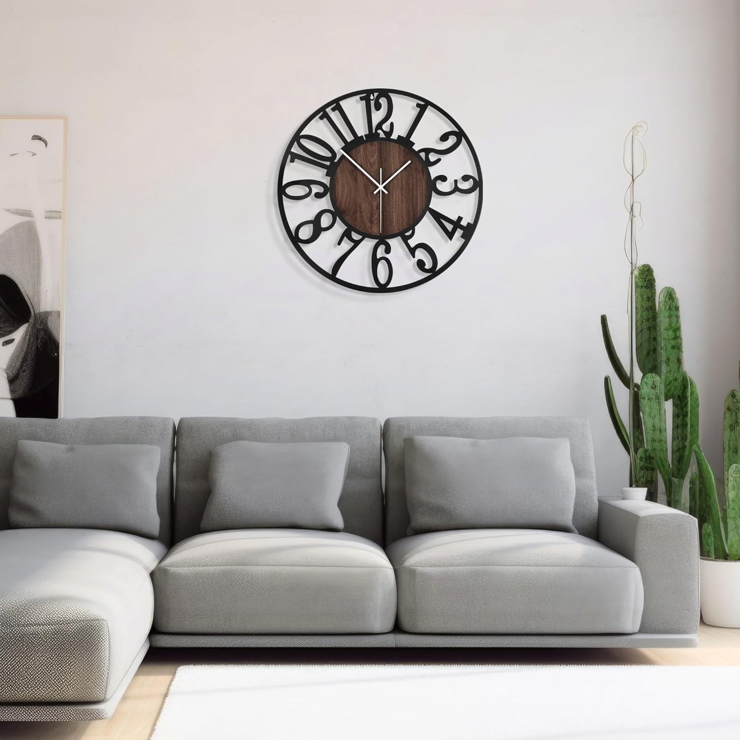Elegant 13" Silent Non-Ticking Wall Clock - Antique Black Metal & Wood Design for Living Room, Bedroom, Kitchen, and Dining Room Decor with Arabic Numerals
