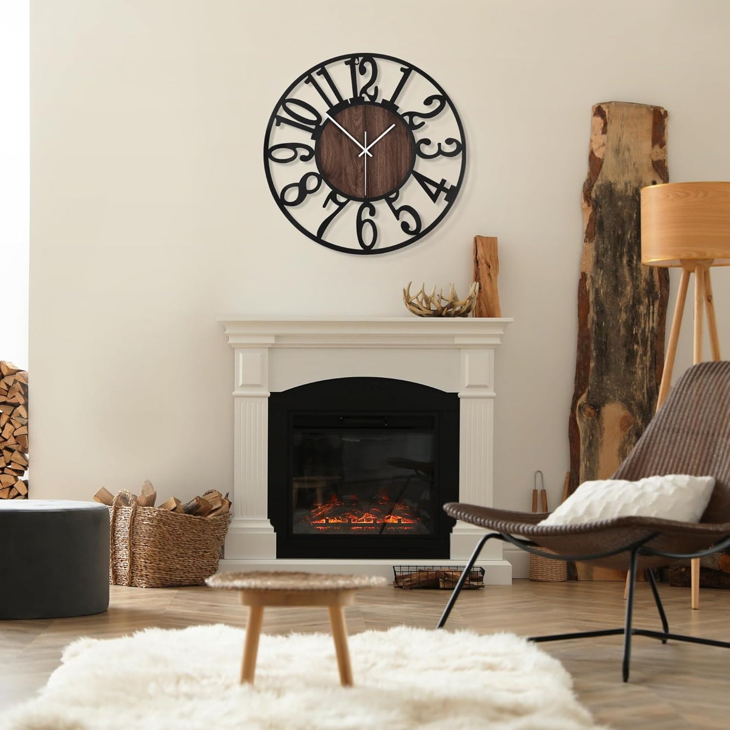 Elegant 13" Silent Non-Ticking Wall Clock - Antique Black Metal & Wood Design for Living Room, Bedroom, Kitchen, and Dining Room Decor with Arabic Numerals