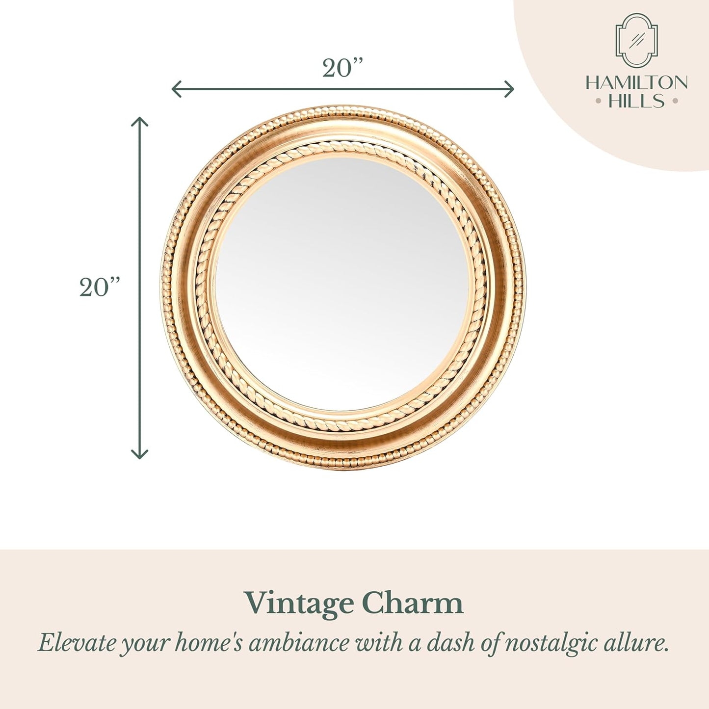 20-Inch Rustic Copper Round Wall Mirror - Elegant Farmhouse Decor with Wooden Finish Frame