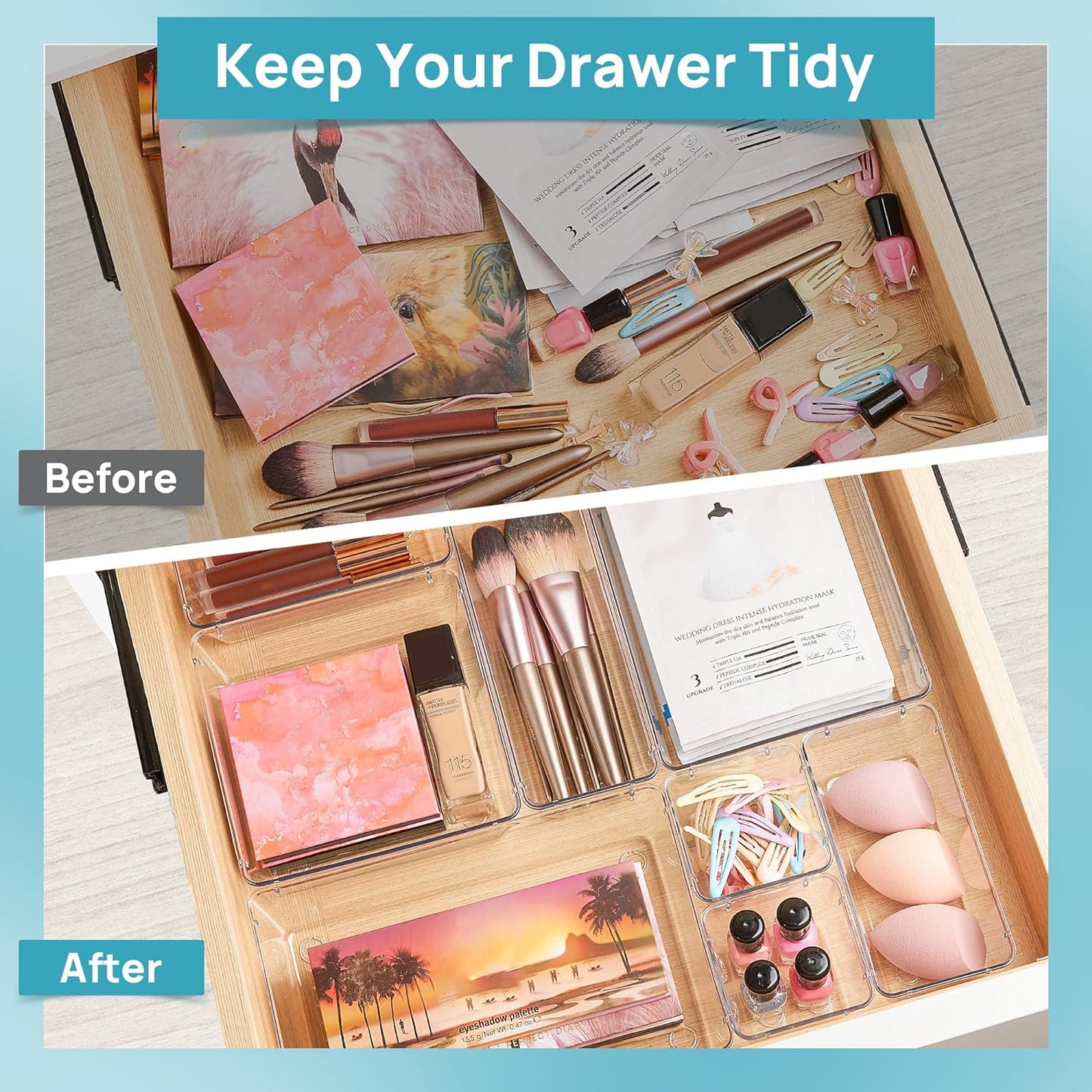 25 PCS Clear Plastic Drawer Organizers Set - Versatile Storage Bins for Makeup, Kitchen, and Office - Perfect for Bathroom and Vanity Organization