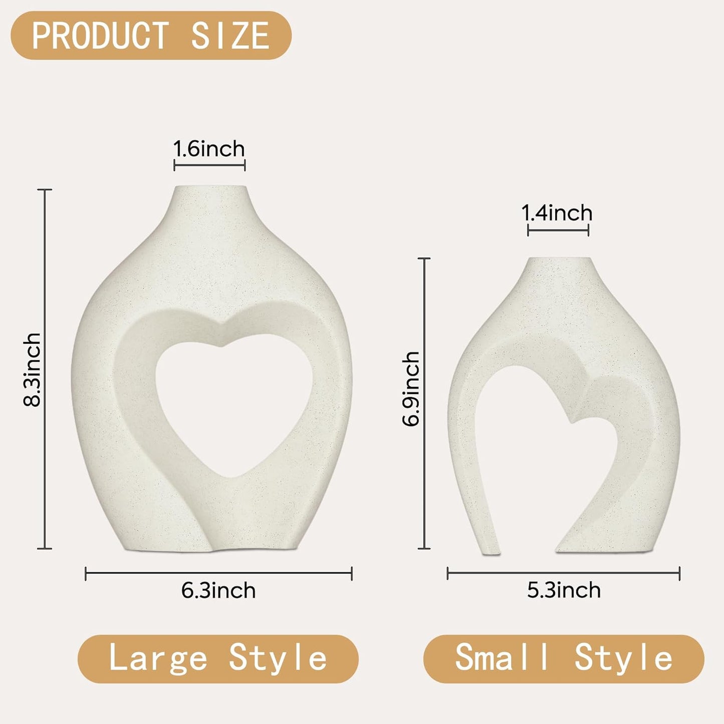 Elegant Heart-Shaped White Ceramic Vases - Set of 2 for Stylish Home Decor, Weddings, and Office Centerpieces