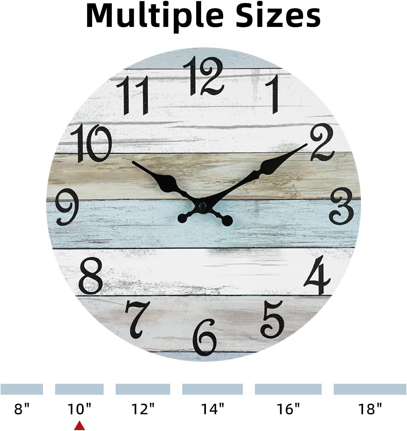 10-Inch Rustic Coastal Wall Clock - Silent Non-Ticking Battery Operated Decorative Timepiece for Bathroom and Kitchen