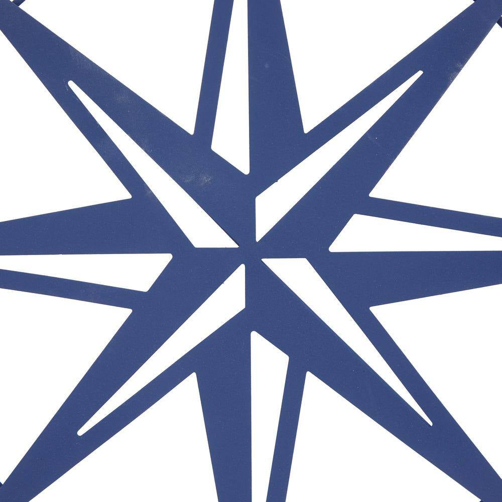 48 In.X 26 In. Metal Blue Indoor Outdoor Cutout Compass Star Wall Decor W/Overlapping Circular Frames and White Accents