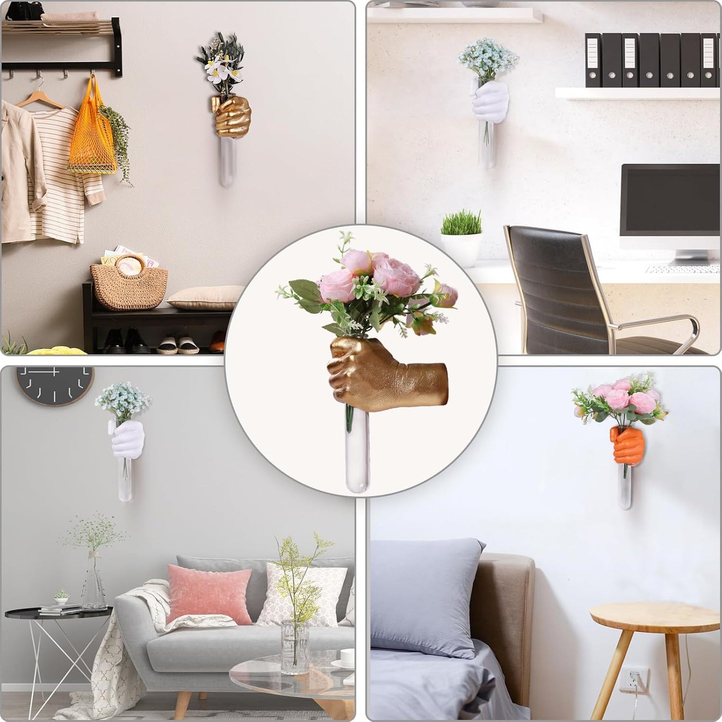 Stunning Gold Wall Sculptures with Hand Vases - Unique Modern Art for Your Home Decor