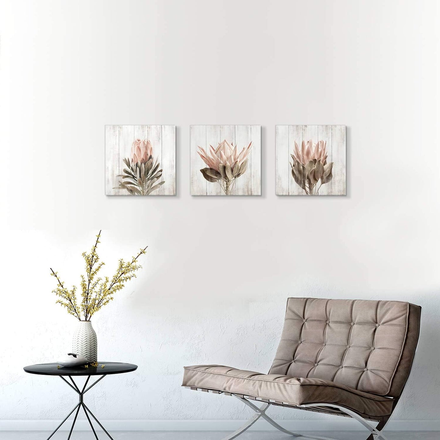 Charming Floral Canvas Wall Art Set - 3-Piece Flower Bloom Print for Washrooms (12"x12")