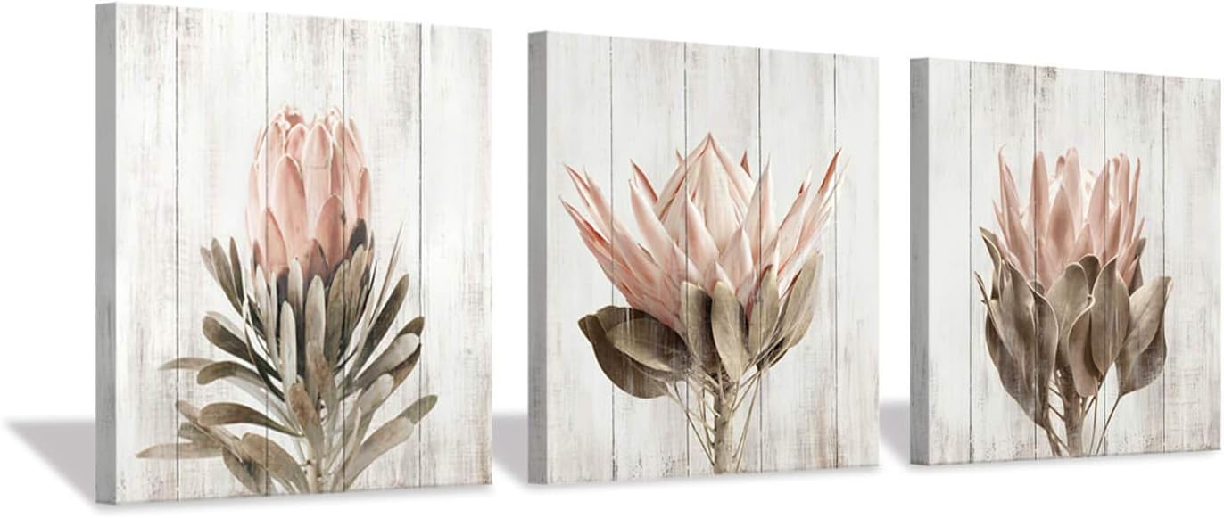 Charming Floral Canvas Wall Art Set - 3-Piece Flower Bloom Print for Washrooms (12"x12")